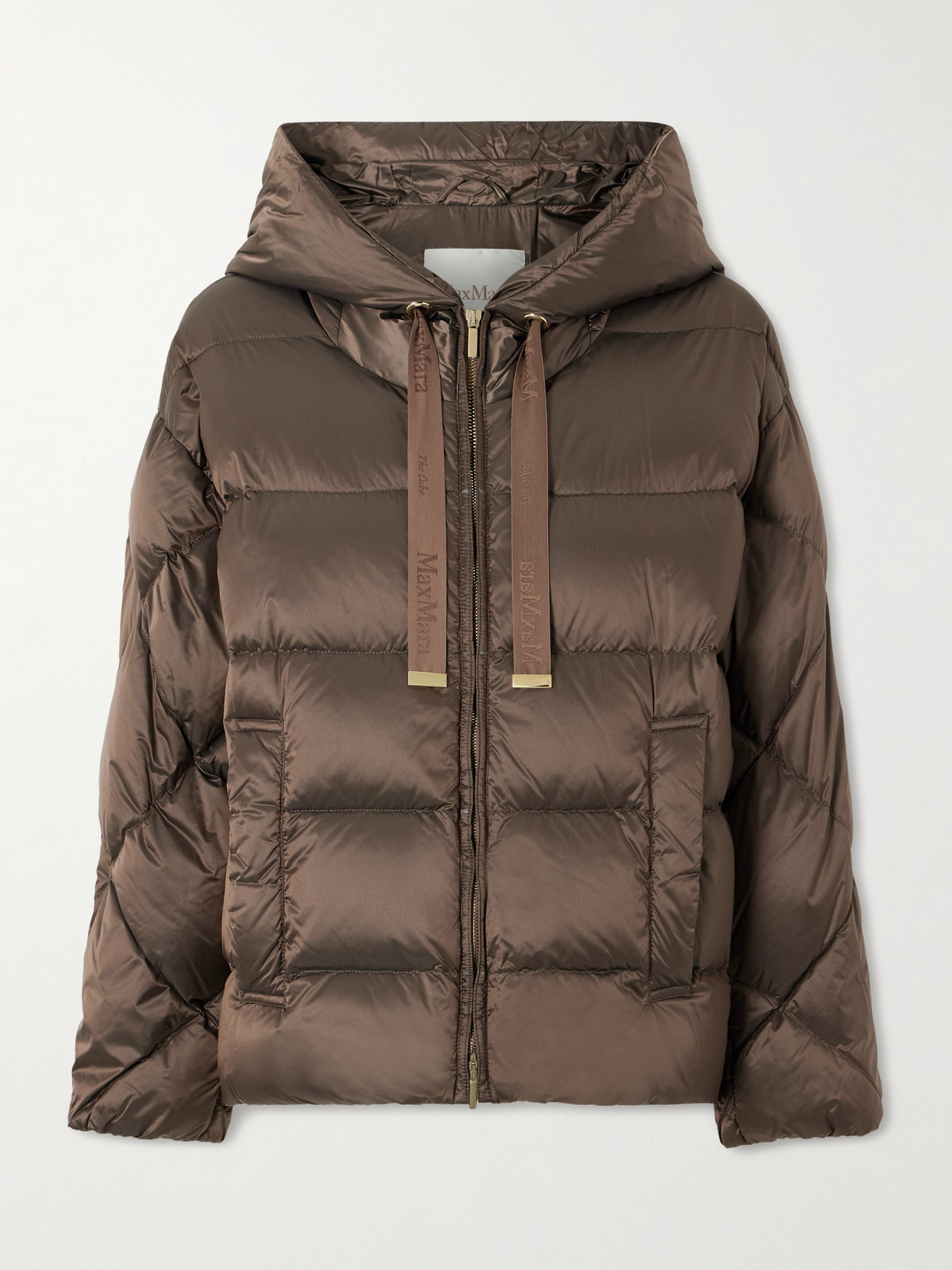 Max Mara The Cube Hooded Quilted Shell Down Jacket In Brown