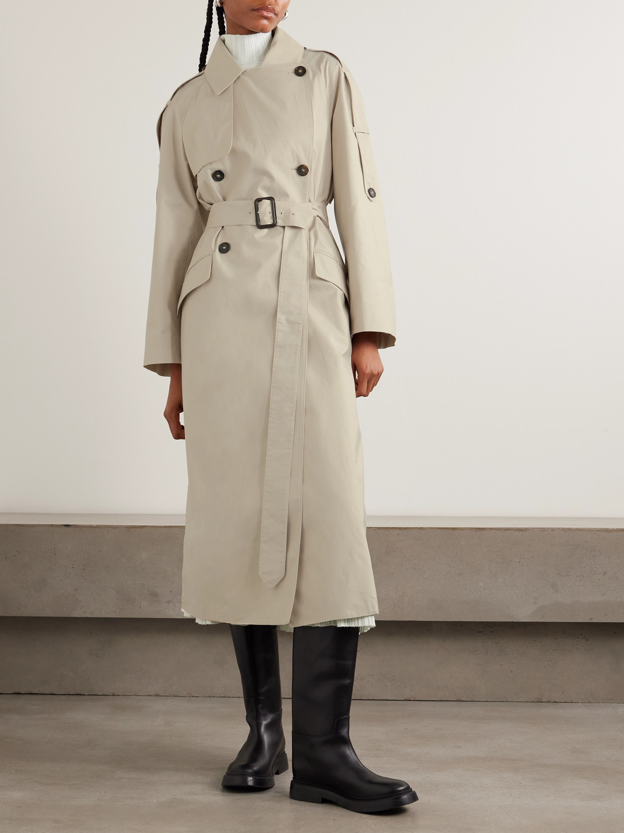 Delfino Double-Breasted Belted Cotton-Blend Twill Trench Coat