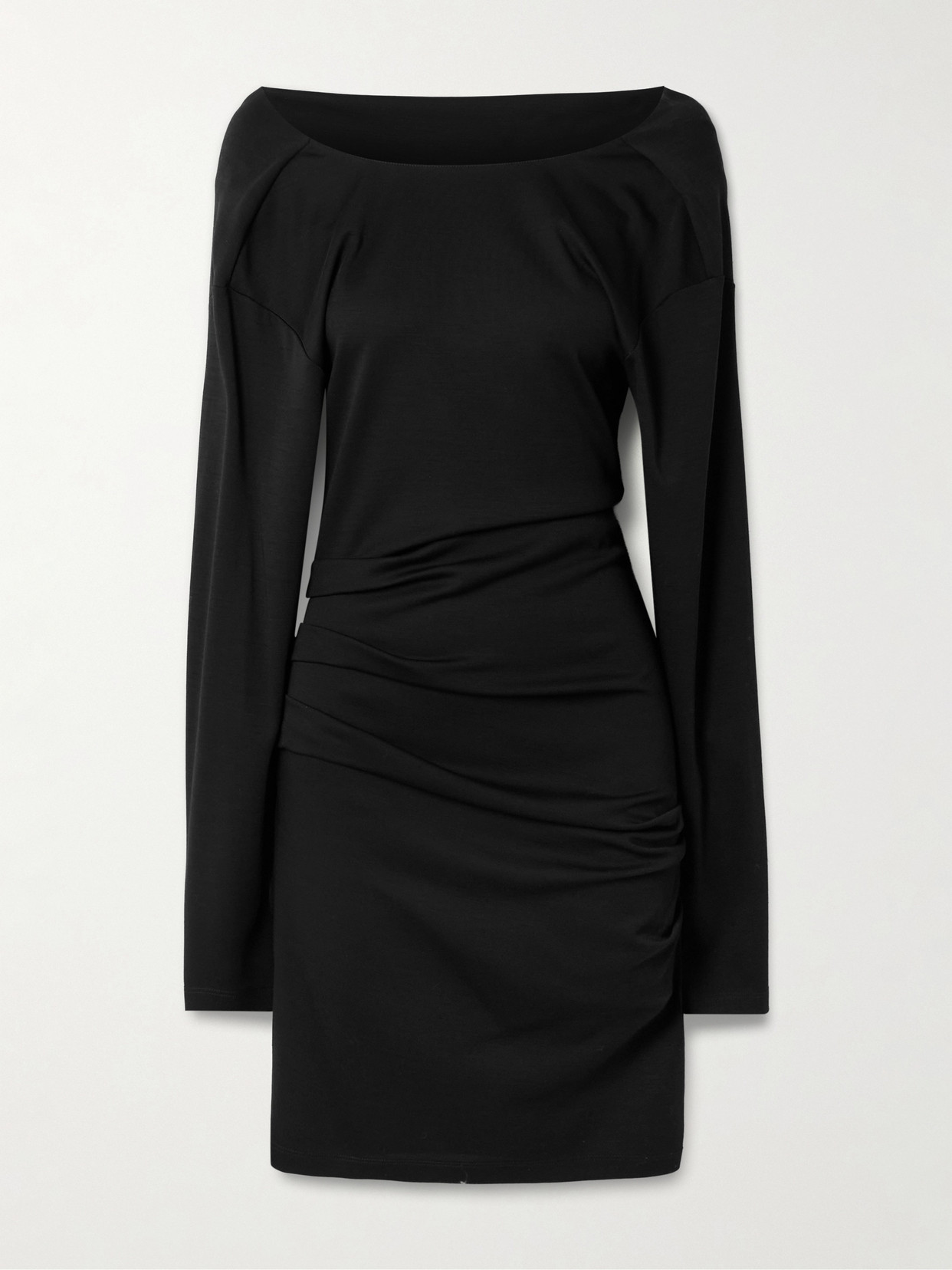 Max Mara Umido Gathered Wool Mini Dress In Black