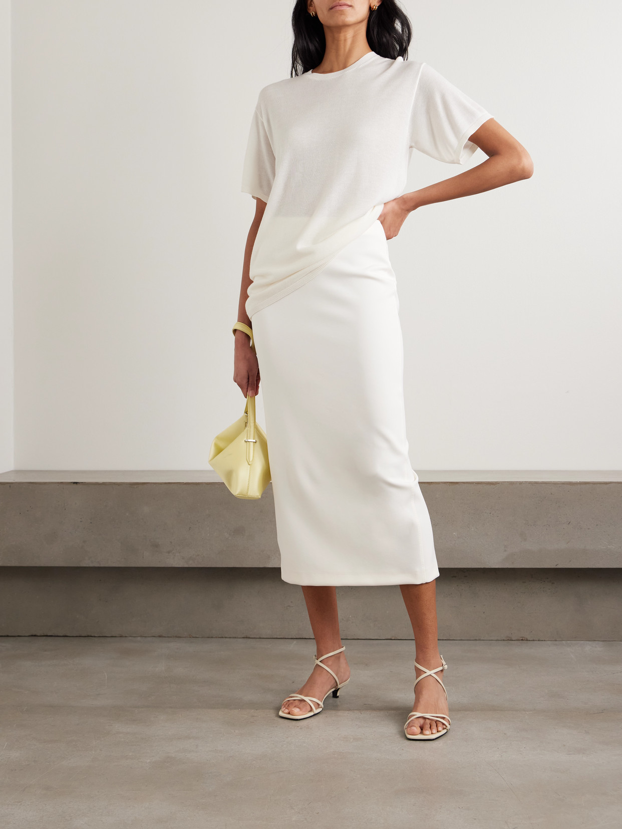 Max Mara Brandy Jersey Midi Skirt In White