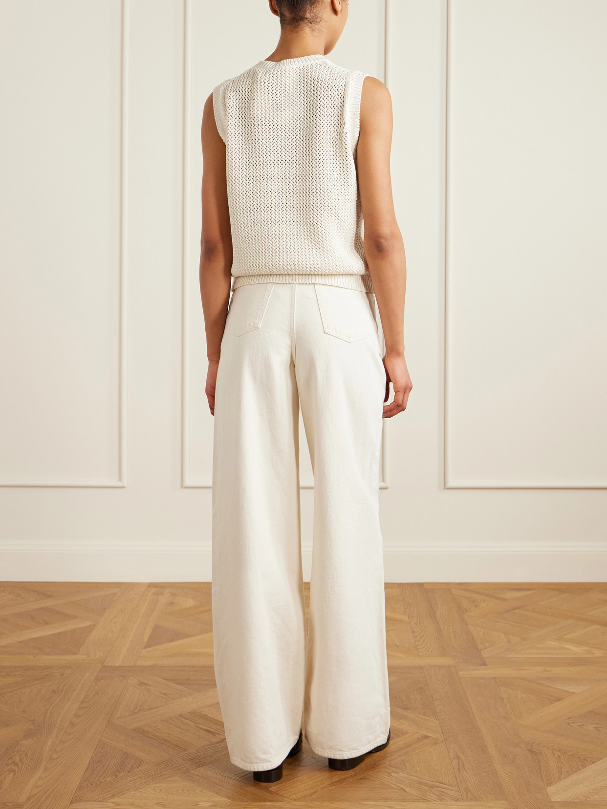 Max Mara Open-knit Silk-blend Top In White