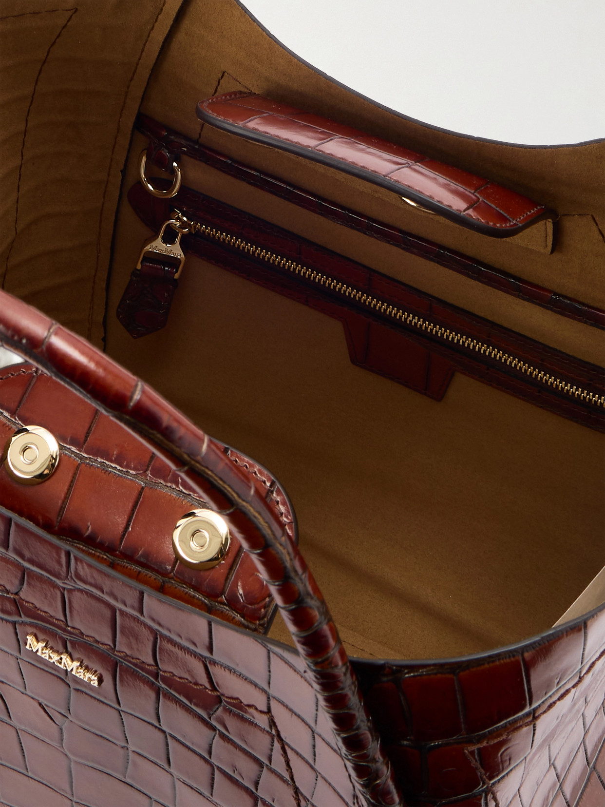 Max Mara Marine Croc-effect Leather Tote In Brown