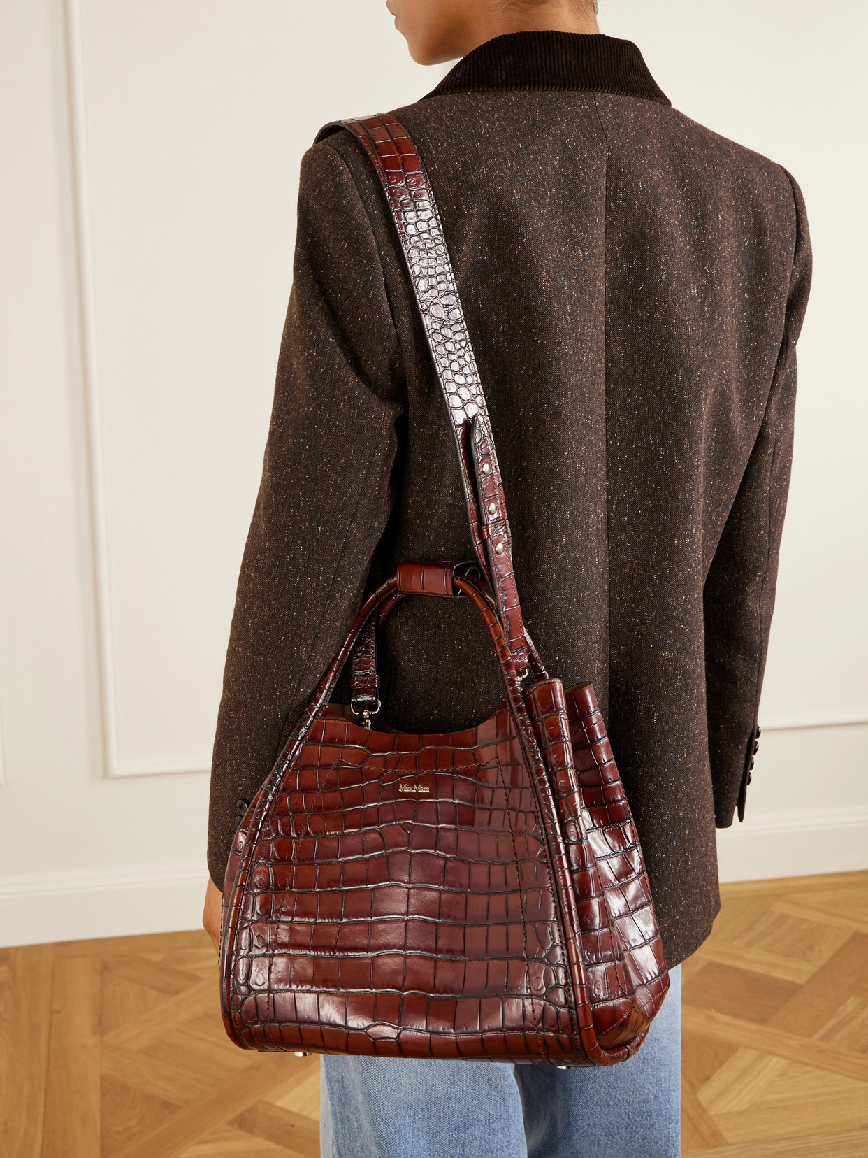 Max Mara Marine Croc-effect Leather Tote In Brown