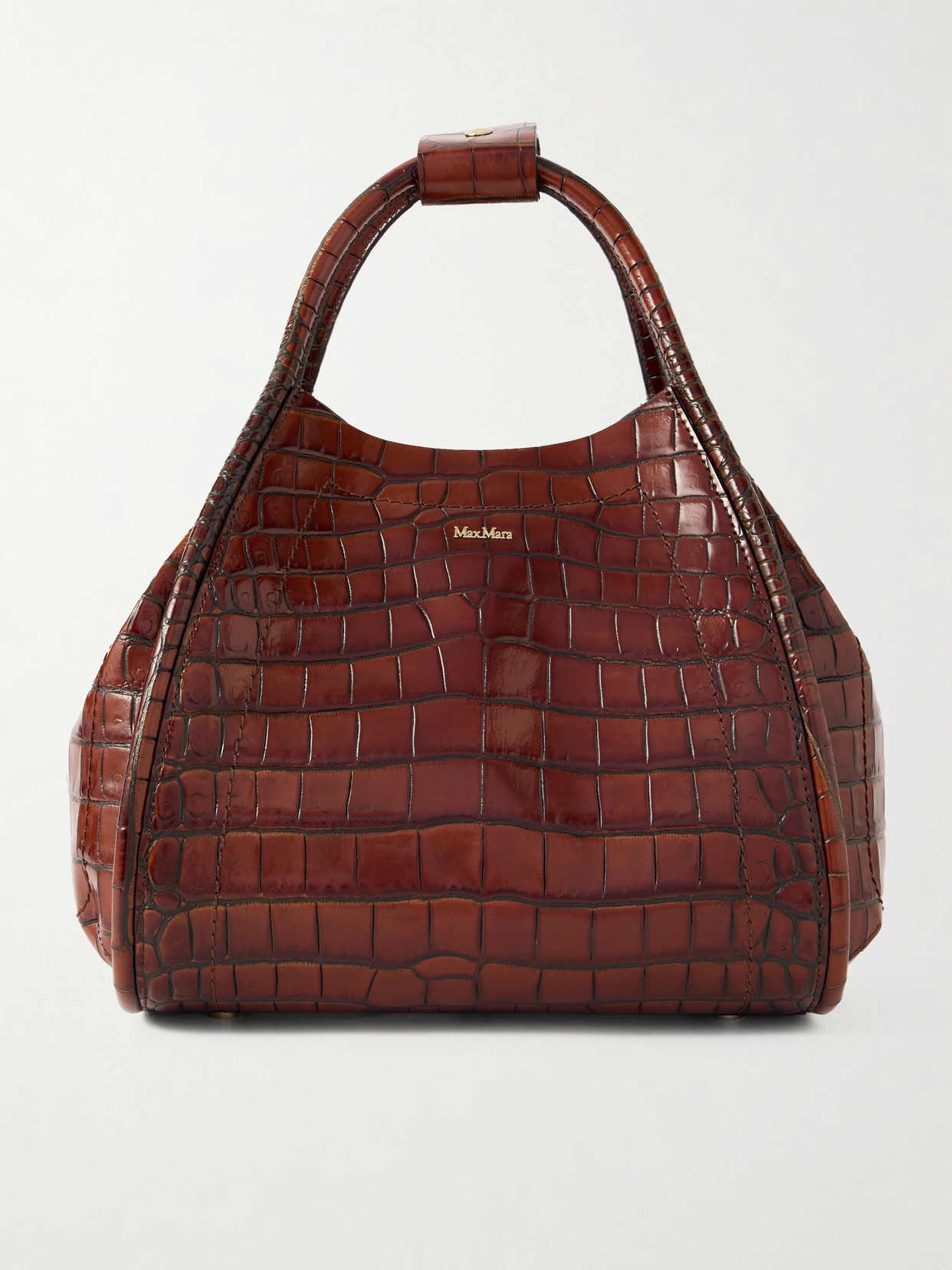 Max Mara Marine Croc-effect Leather Tote In Brown