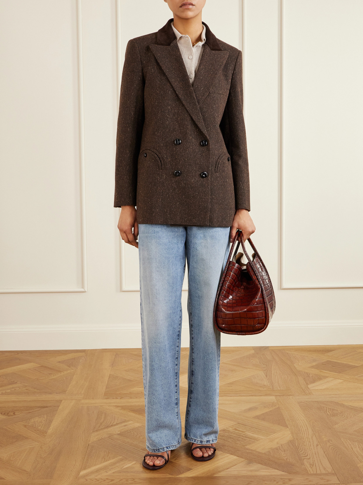 Max Mara Marine Croc-effect Leather Tote In Brown