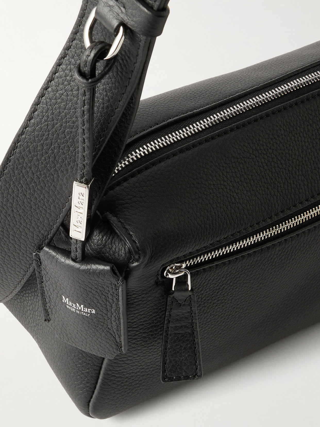 Max Mara Skippers Textured-leather Shoulder Bag In Black