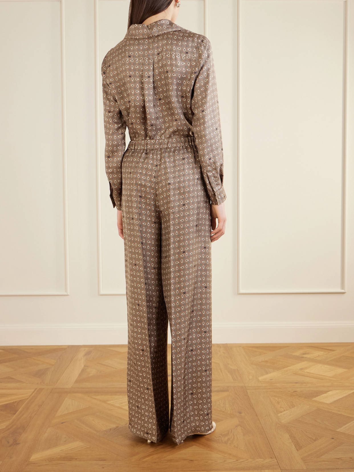 Max Mara Vischio Printed Silk Satin Wide-leg Pants In Brown