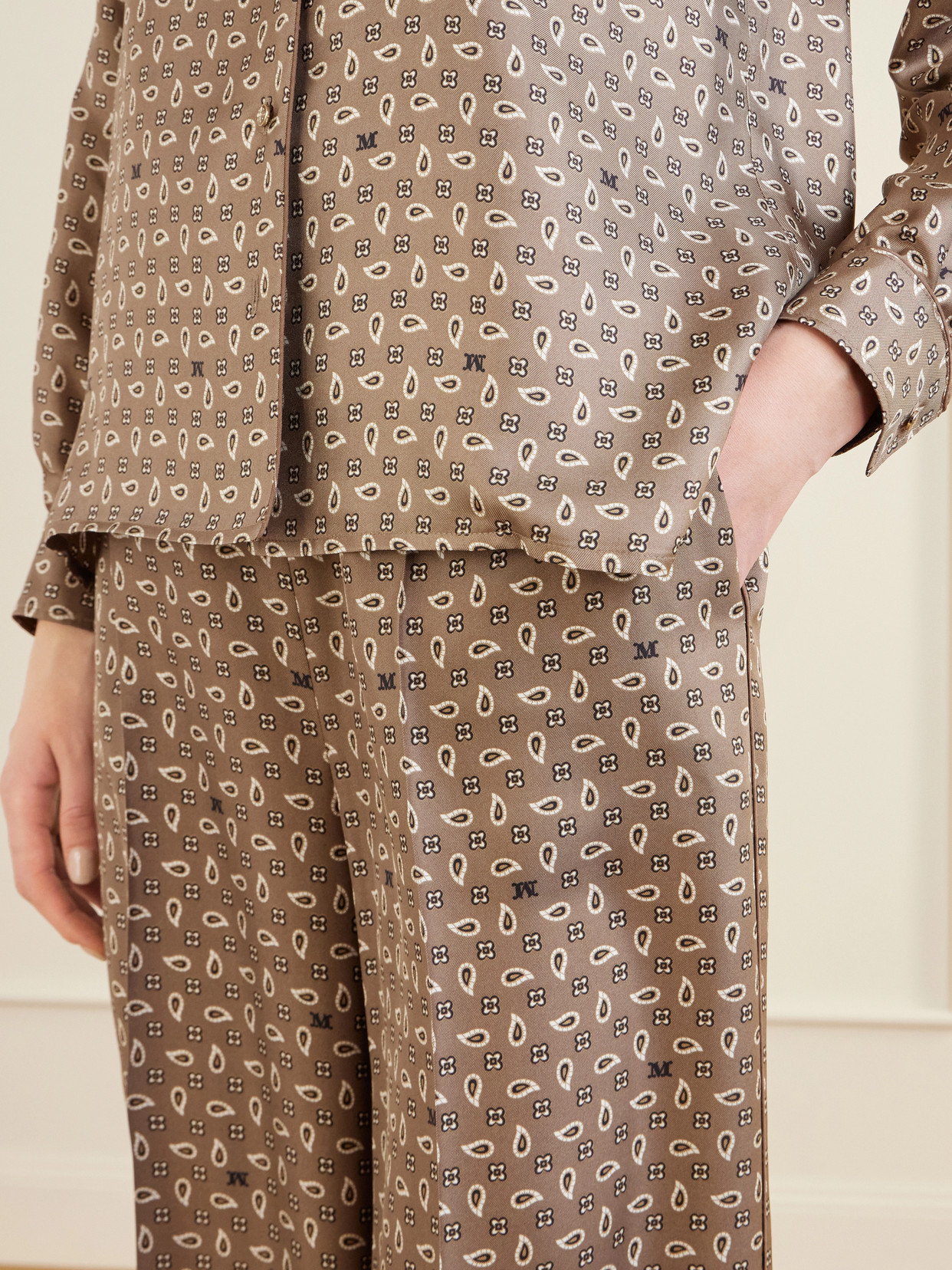 Max Mara Vischio Printed Silk Satin Wide-leg Pants In Brown