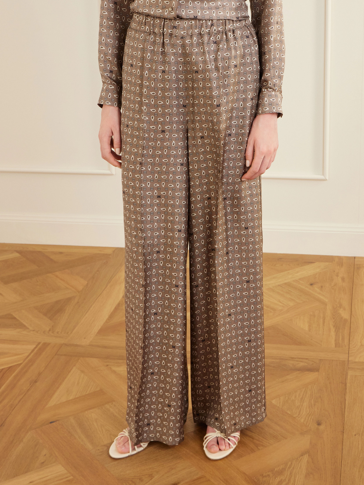 Max Mara Vischio Printed Silk Satin Wide-leg Pants In Brown