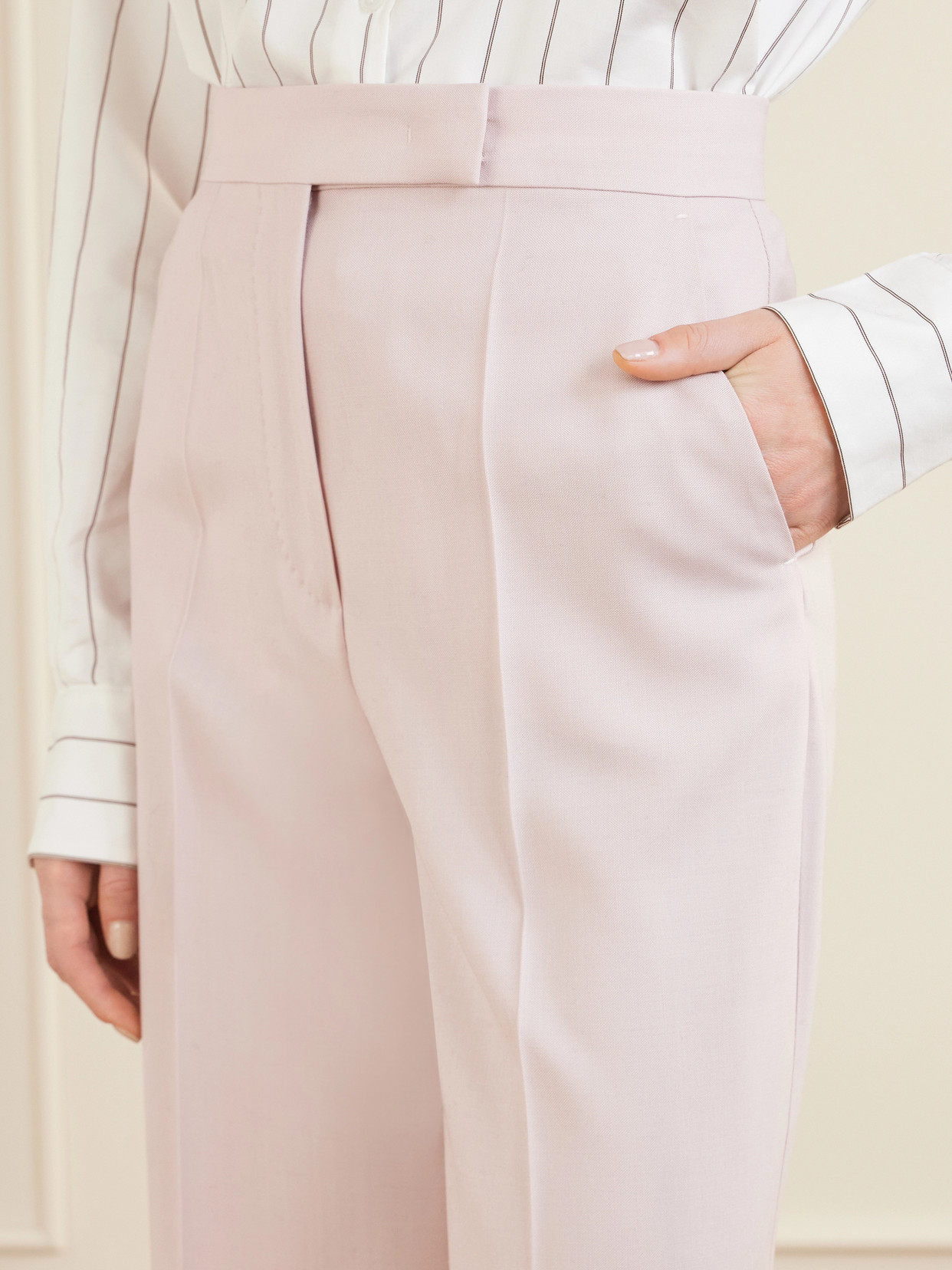 Max Mara Pleated Wool, Mohair And Silk Straight-leg Pants In Pink