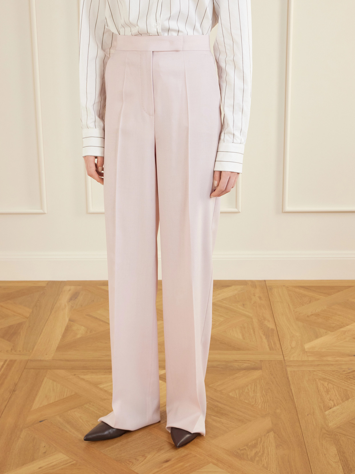 Max Mara Pleated Wool, Mohair And Silk Straight-leg Pants In Pink