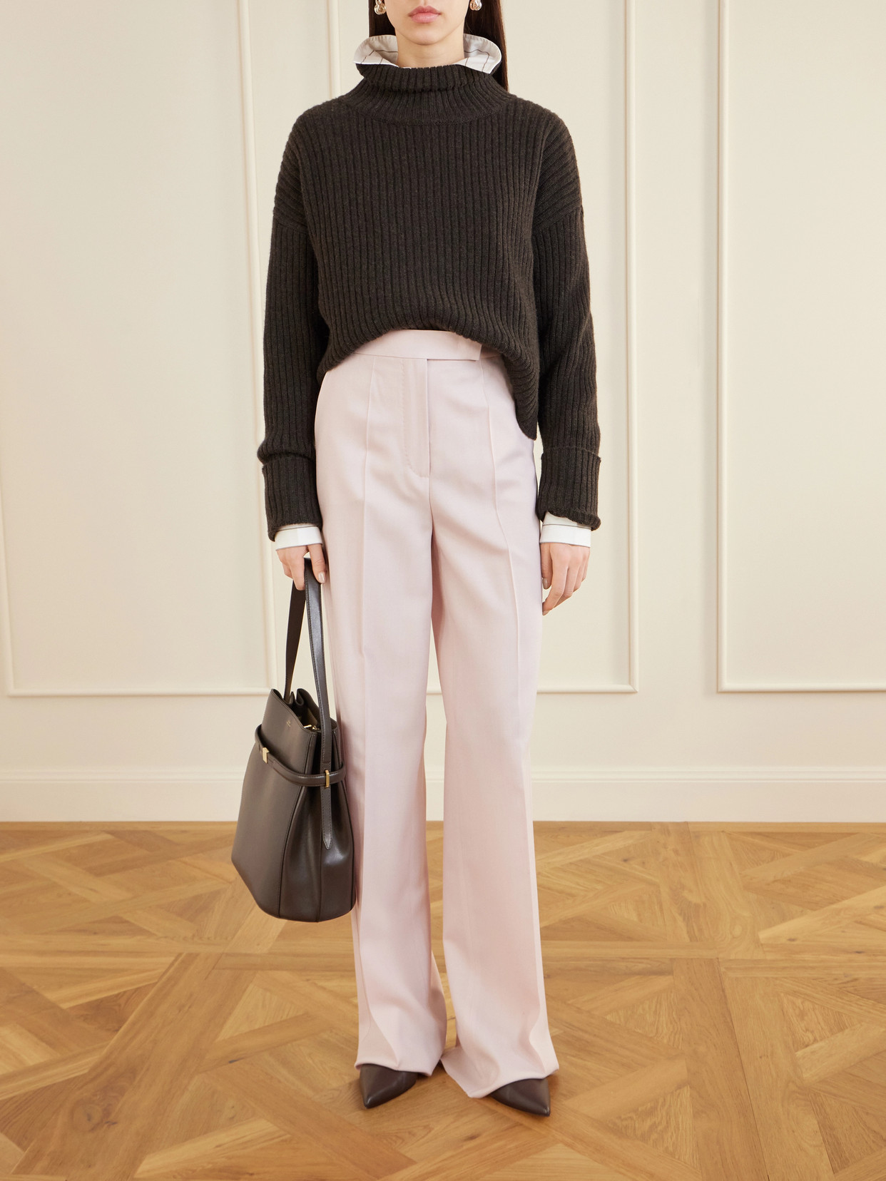 Max Mara Pleated Wool, Mohair And Silk Straight-leg Pants In Pink