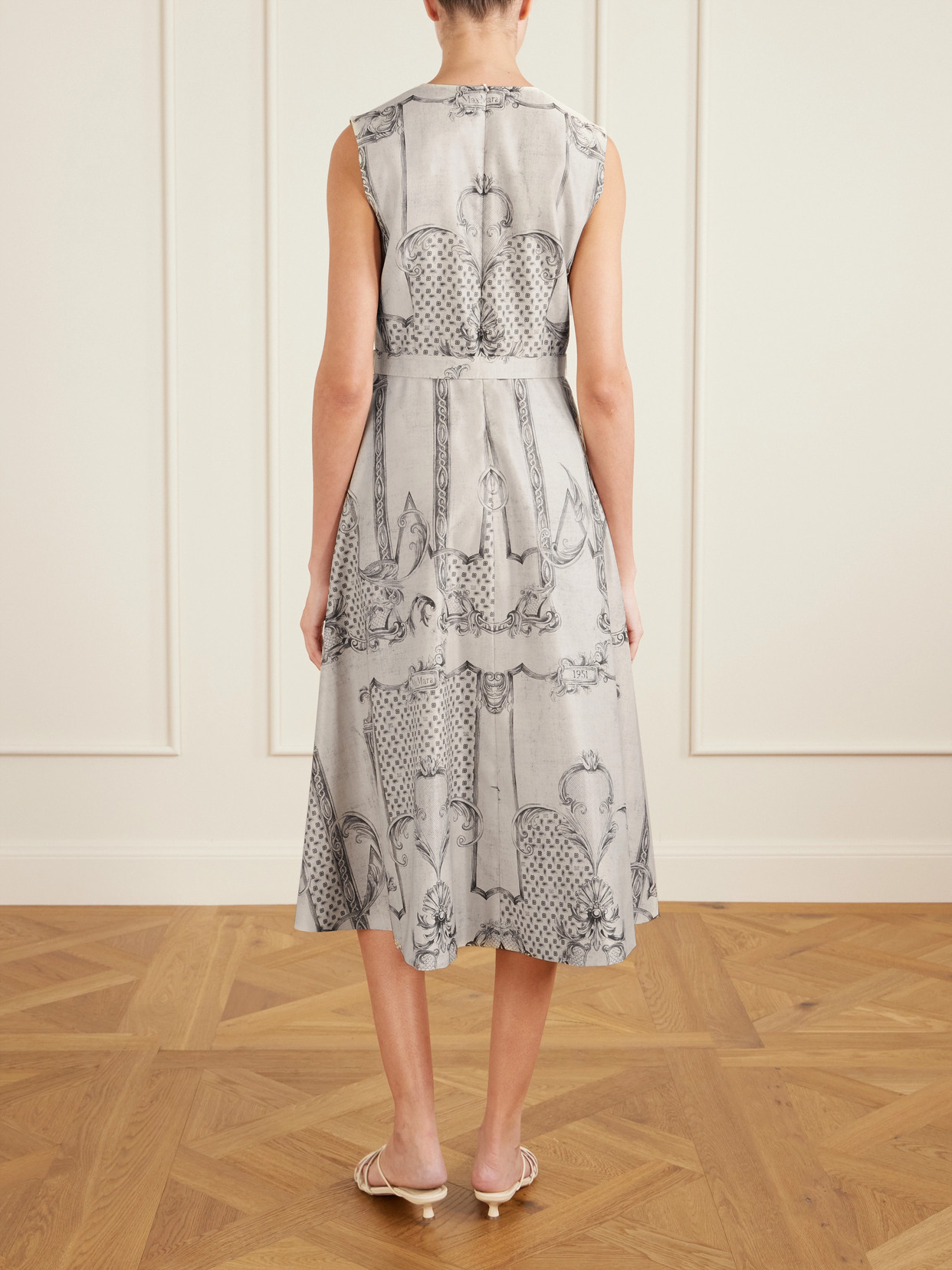 Max Mara Belted Printed Twill Midi Shirt Dress In White