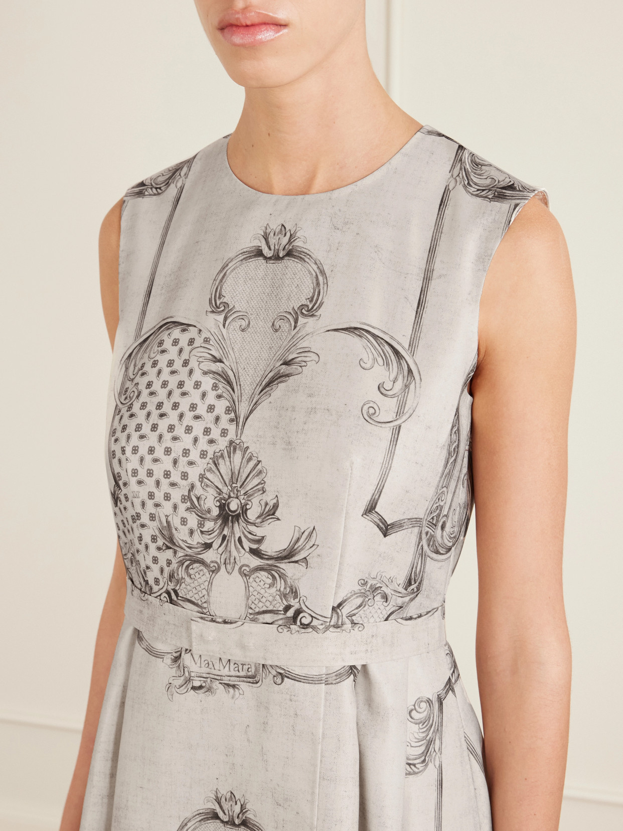 Max Mara Belted Printed Twill Midi Shirt Dress In White