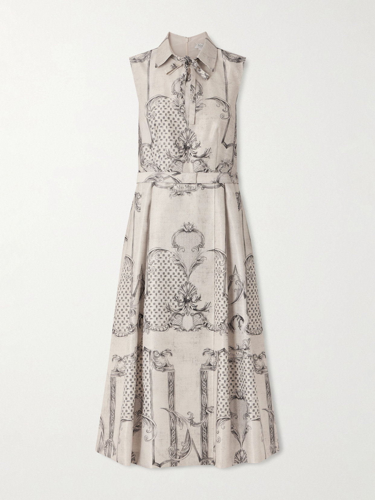 Max Mara Belted Printed Twill Midi Shirt Dress In White