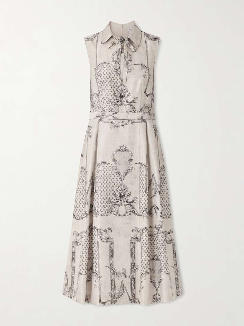 Max Mara Belted Printed Twill Midi Shirt Dress