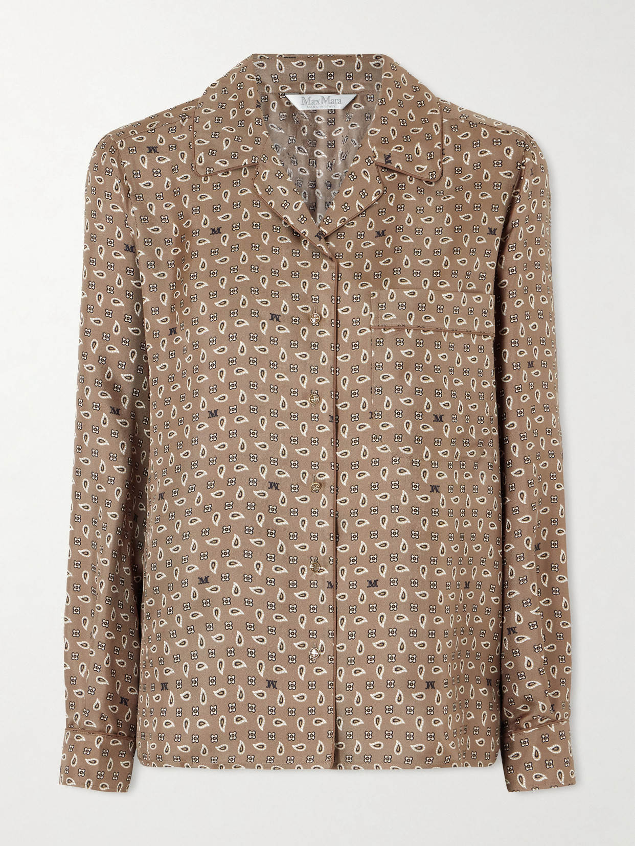 Max Mara Printed Silk-twill Shirt In Brown