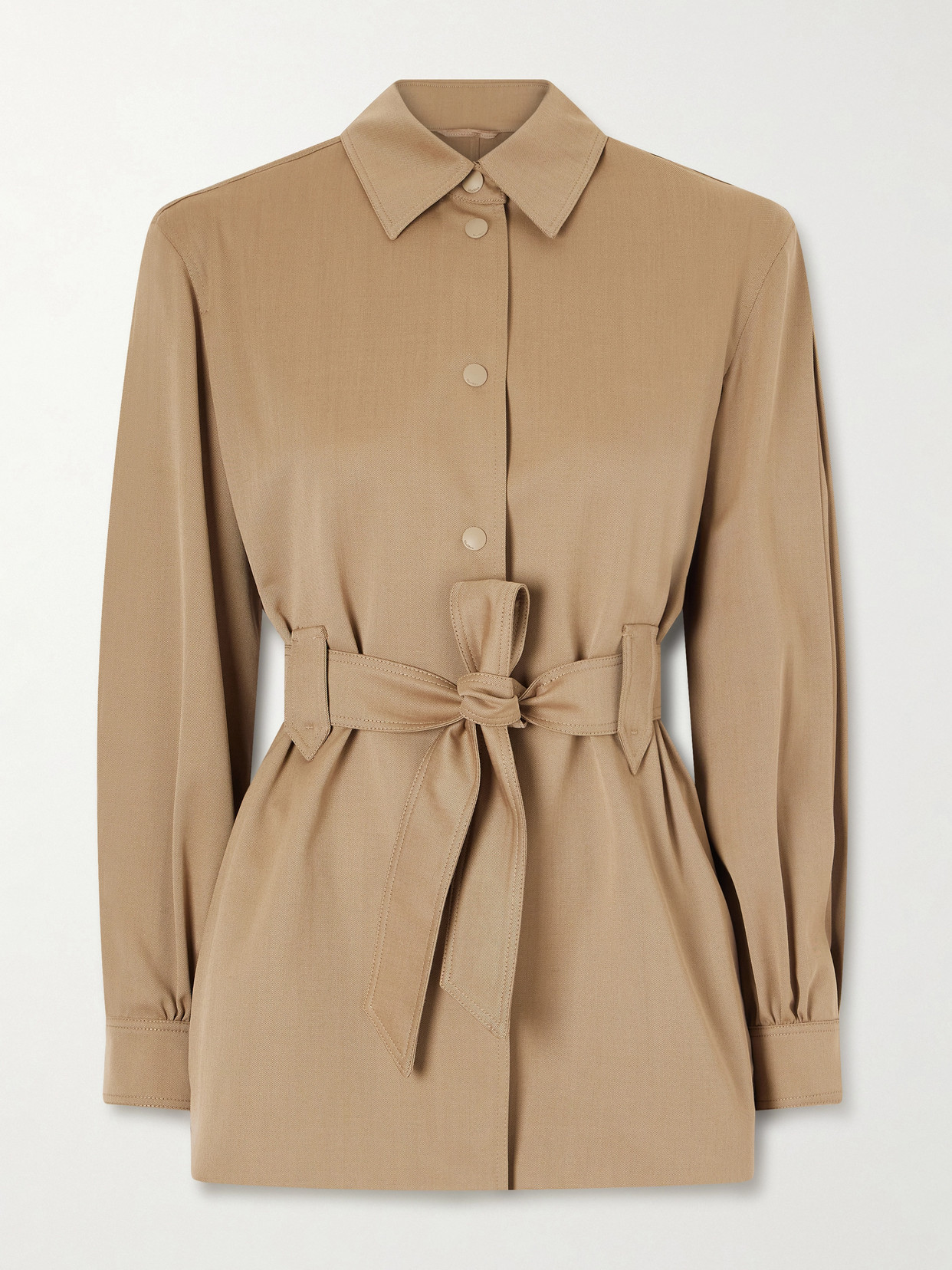 Max Mara Belted Wool-twill Jacket In Brown