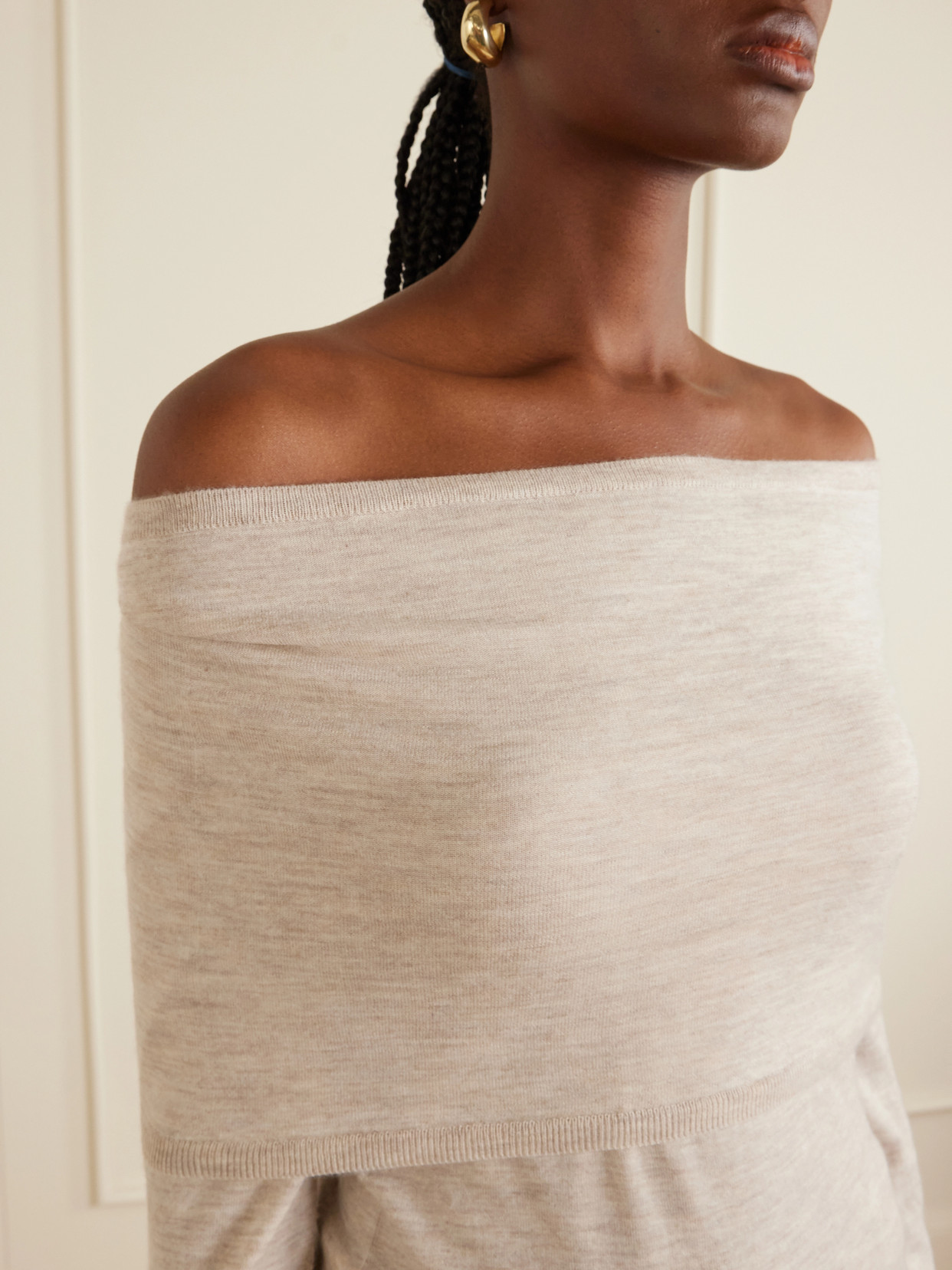 Faretra Off-The-Shoulder Gathered Cashmere Top
