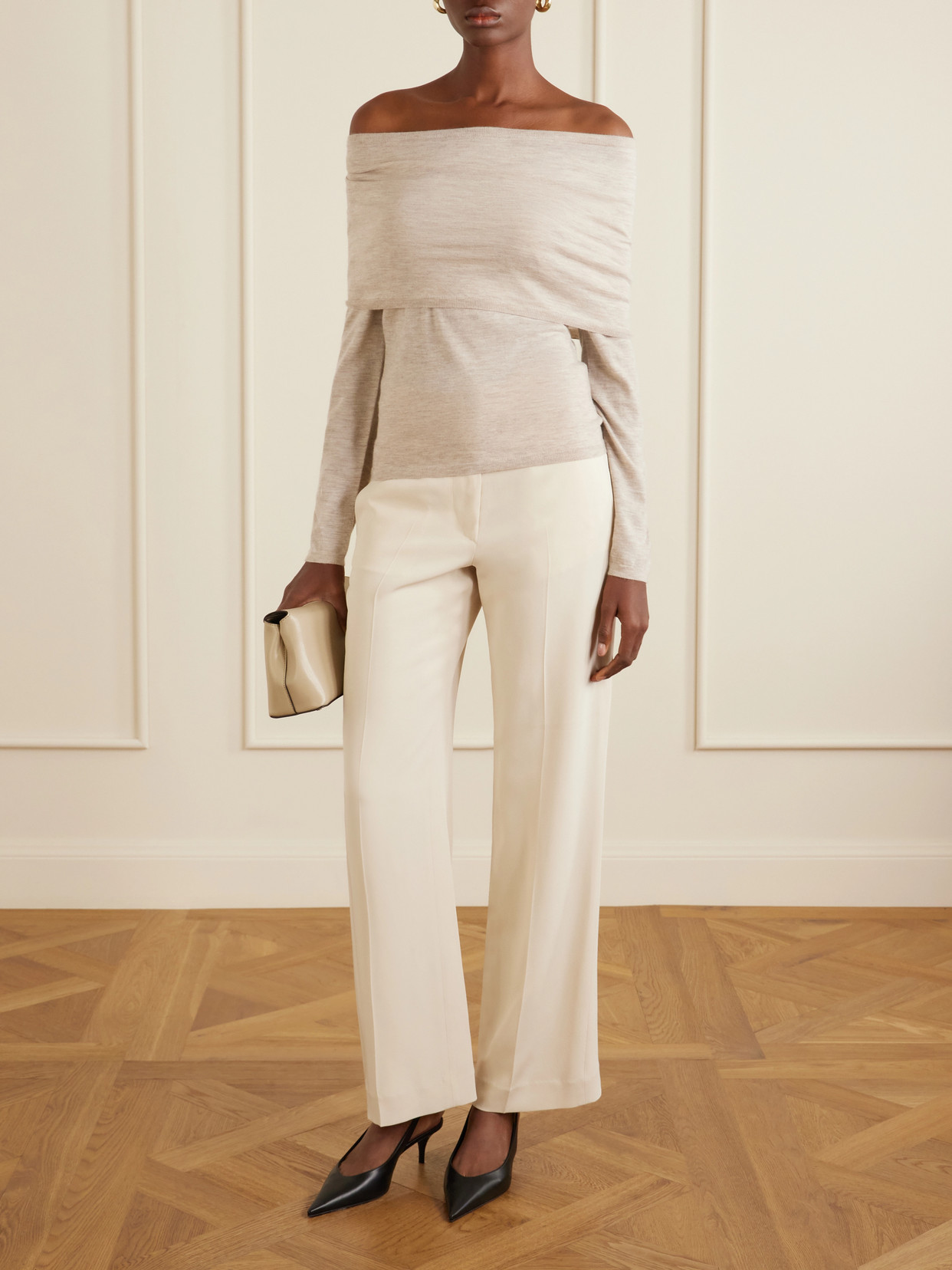 Faretra Off-The-Shoulder Gathered Cashmere Top