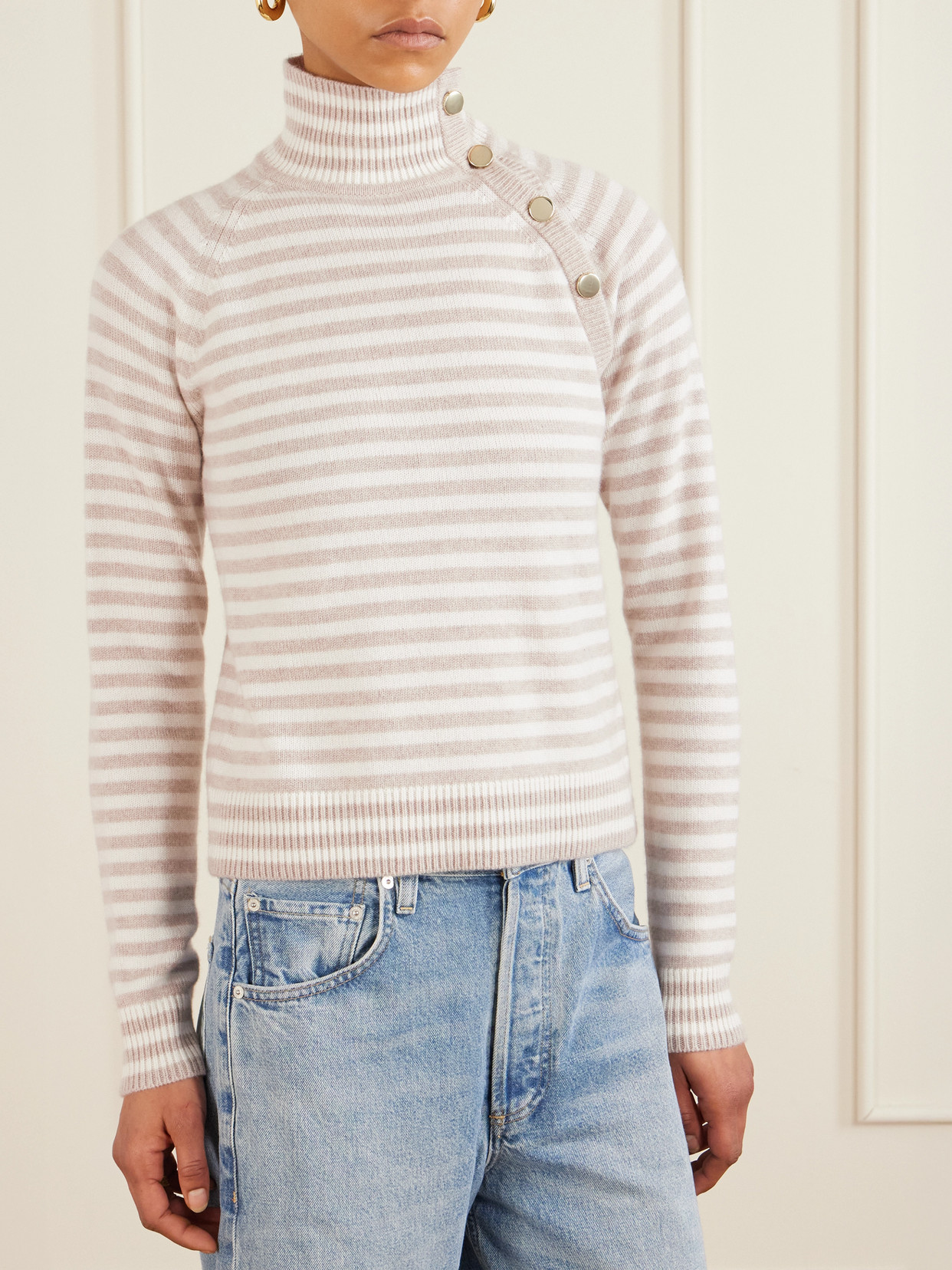 Striped Cashmere Turtleneck Sweater