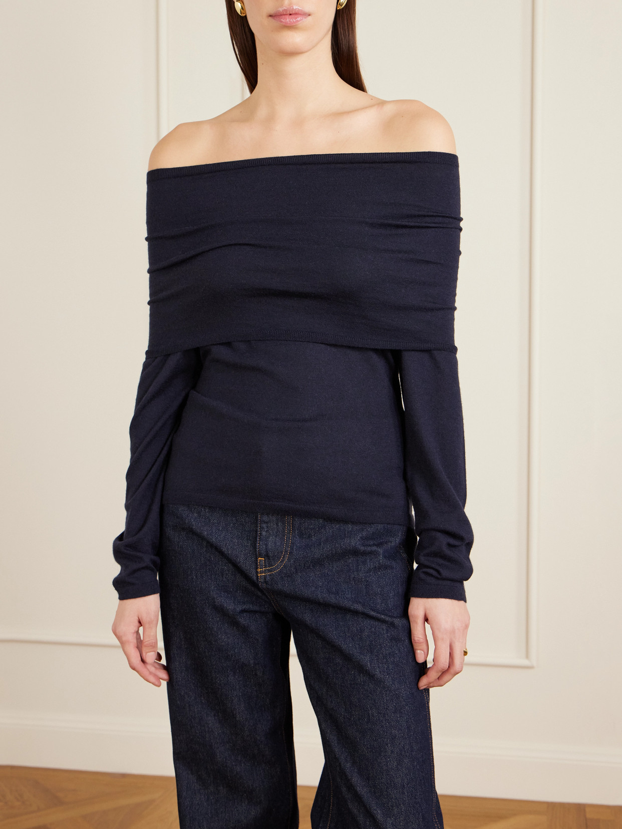 Faretra Off-The-Shoulder Gathered Cashmere Top