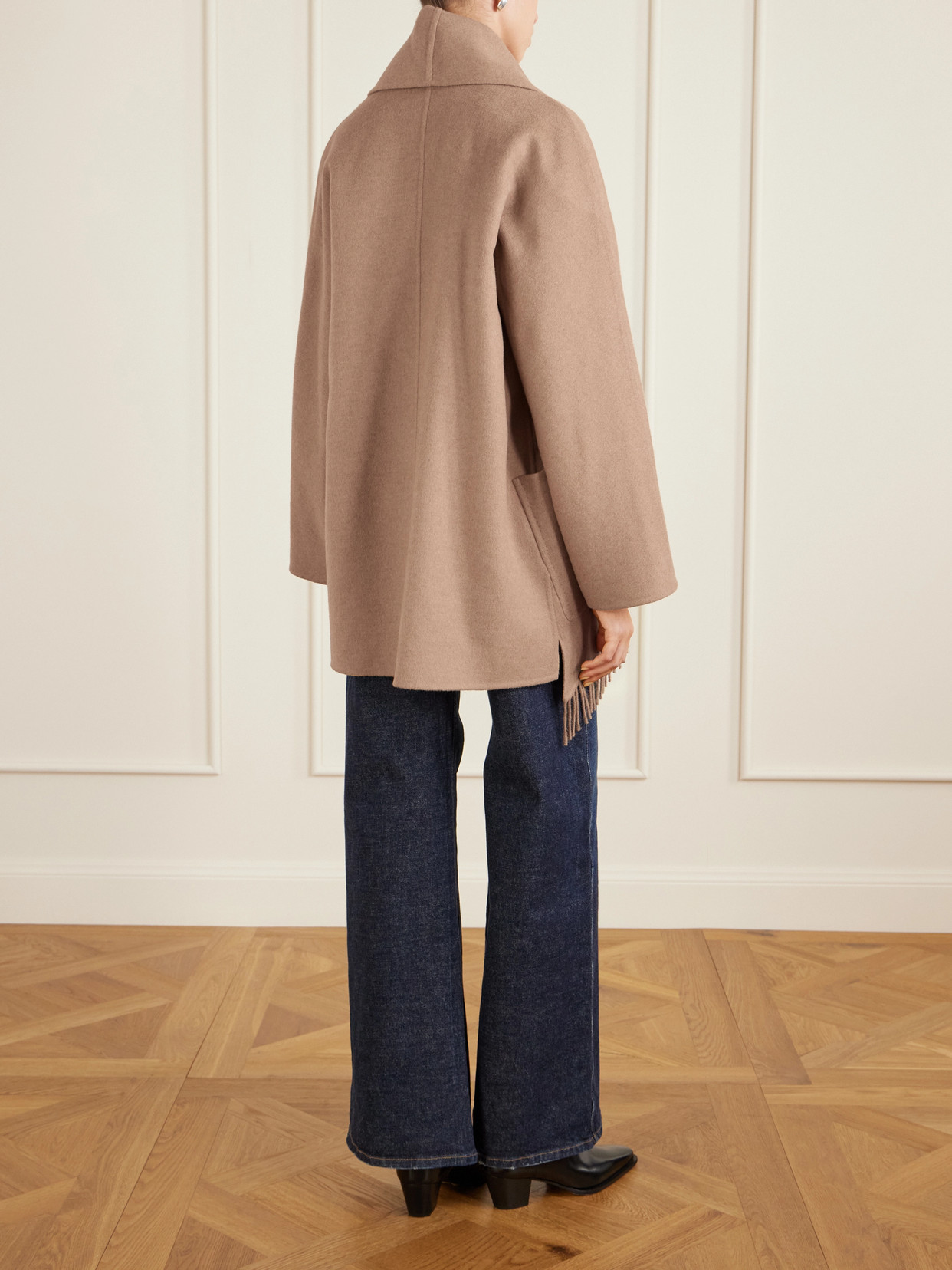 Max Mara Abilita Fringed Camel Hair Belted Cape Jacket In Brown