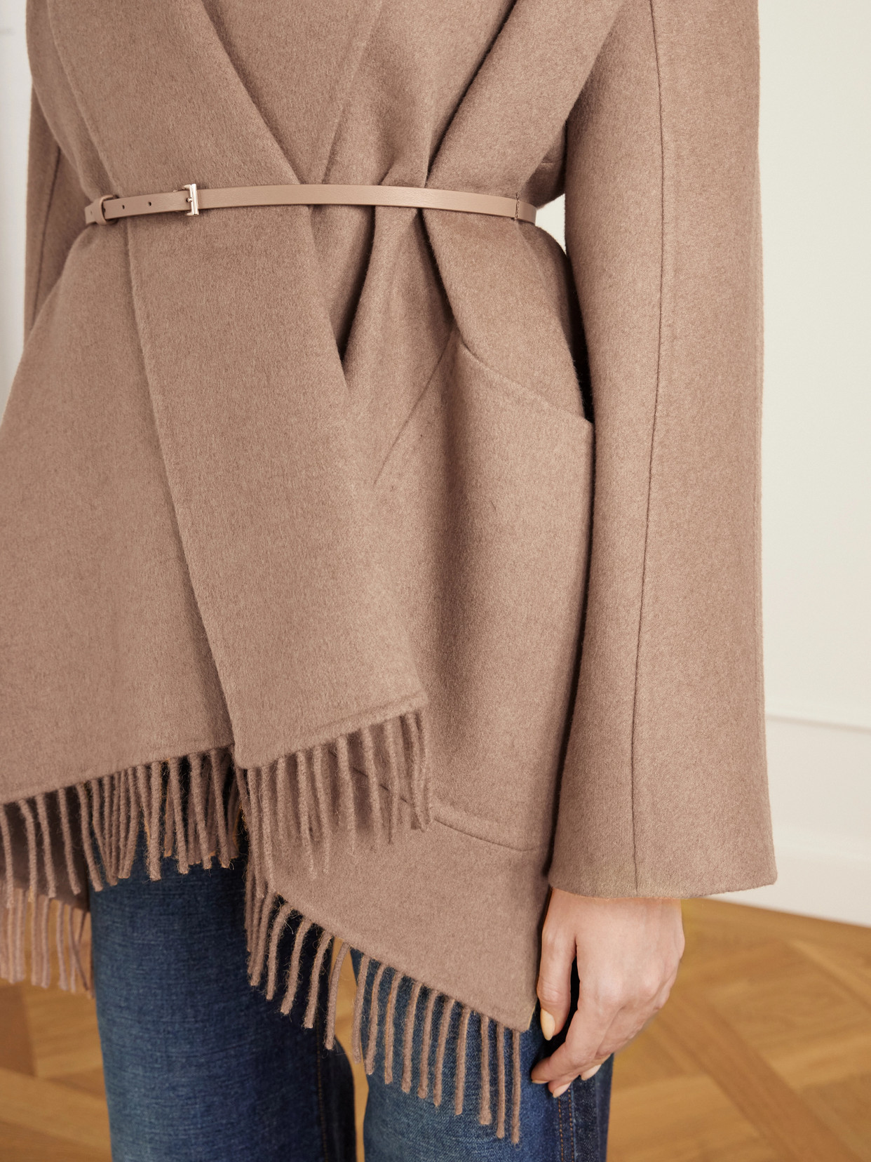 Max Mara Abilita Fringed Camel Hair Belted Cape Jacket In Brown