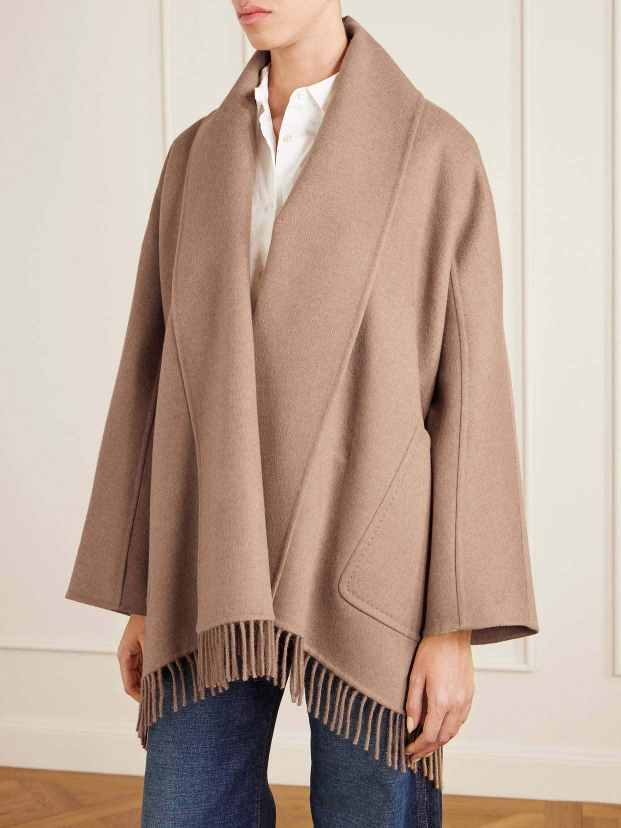 Max Mara Abilita Fringed Camel Hair Belted Cape Jacket In Brown