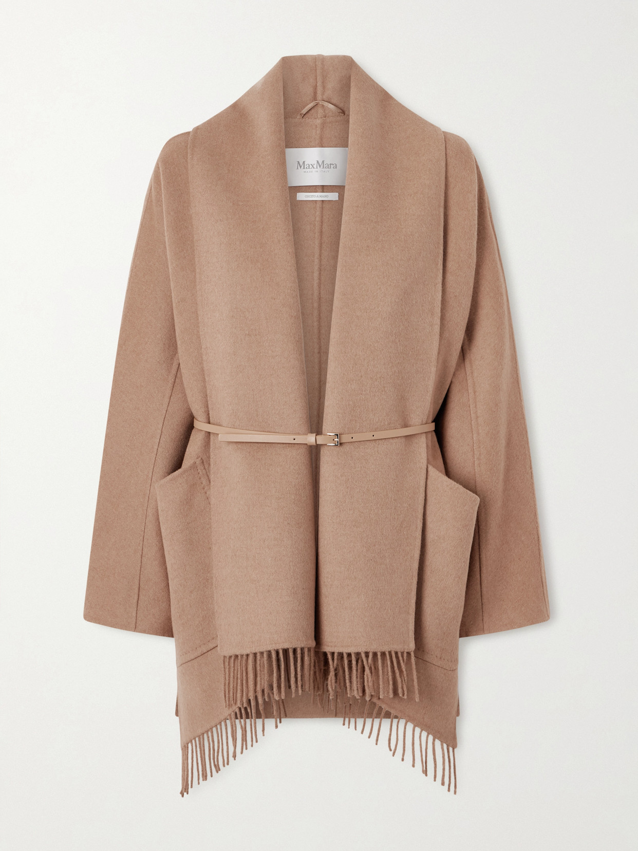 Max Mara Belted Fringed Camel Hair Coat In Brown