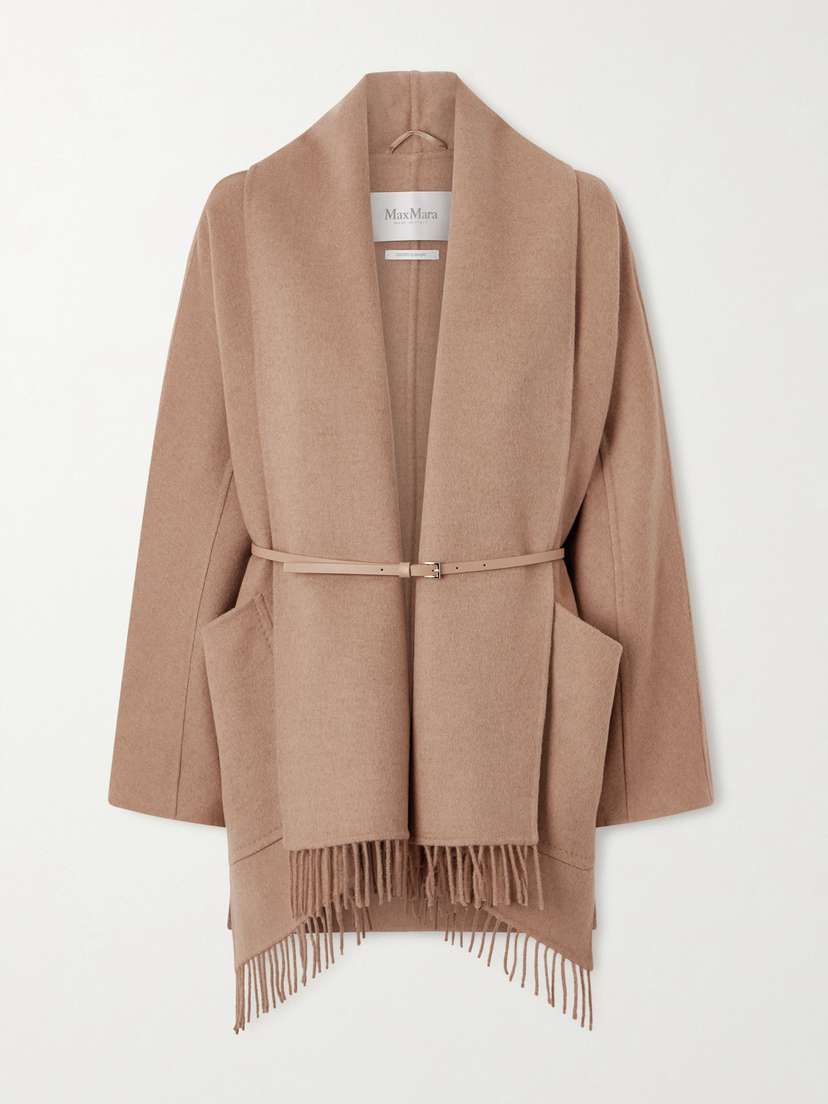 Max Mara Belted Fringed Camel Hair Coat