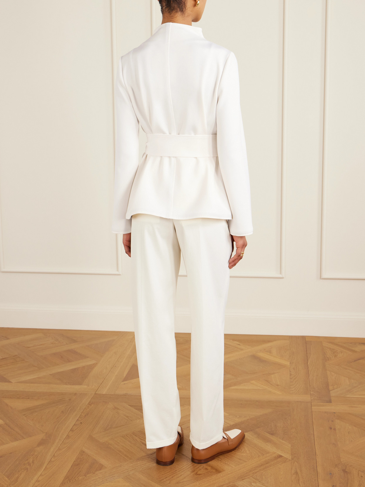 Max Mara Belted Darted Scuba Jacket In White