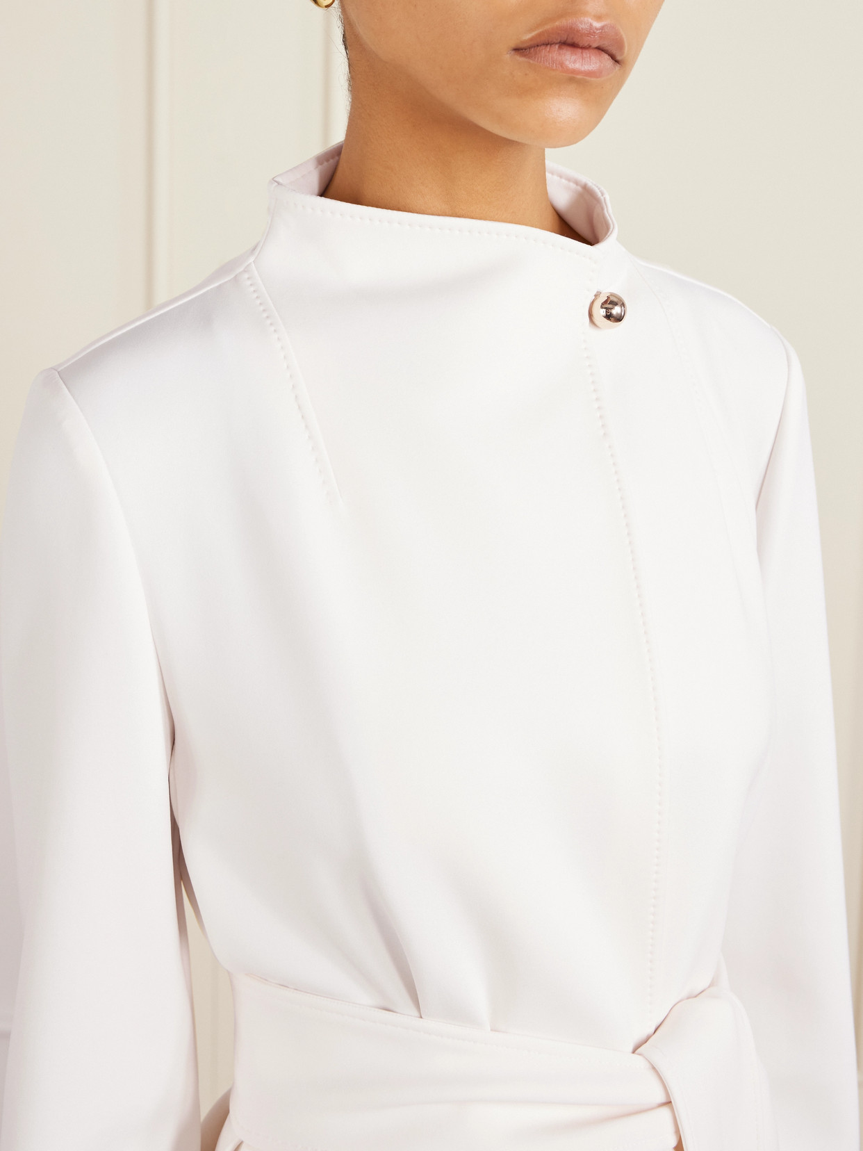 Max Mara Belted Darted Scuba Jacket In White