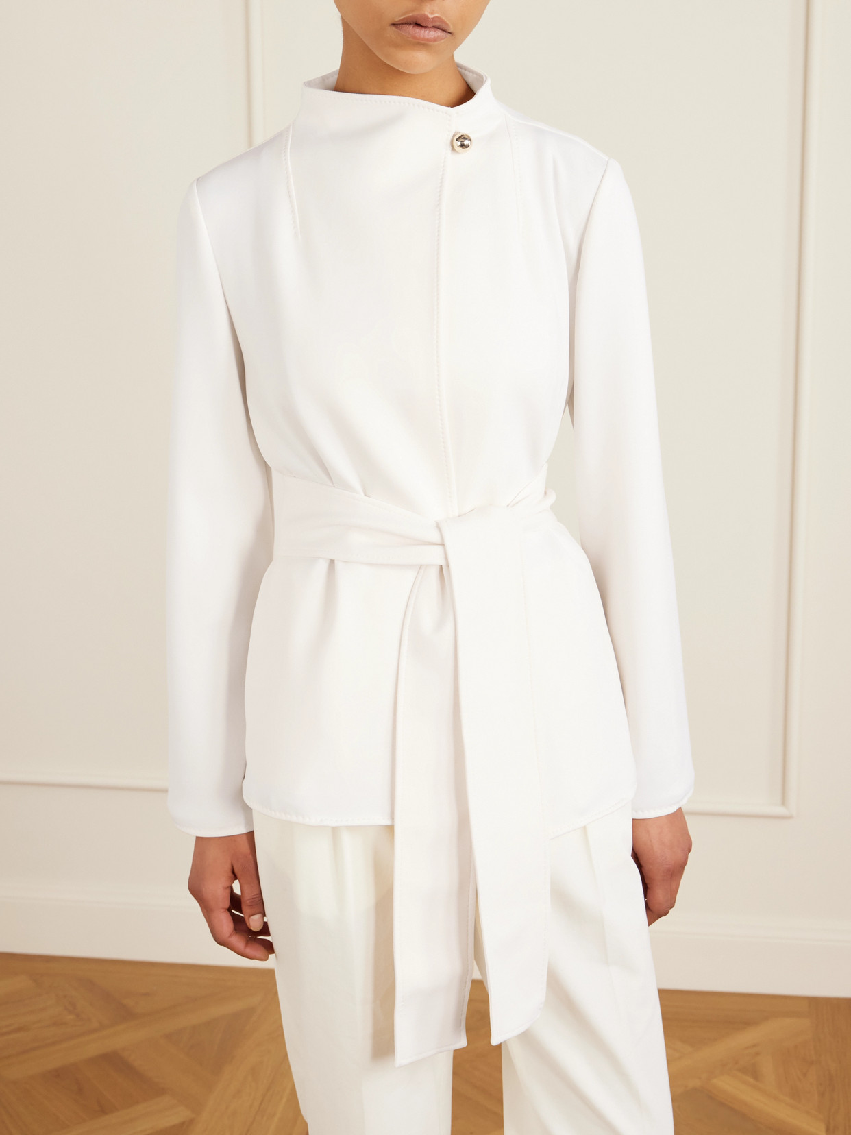 Max Mara Belted Darted Scuba Jacket In White