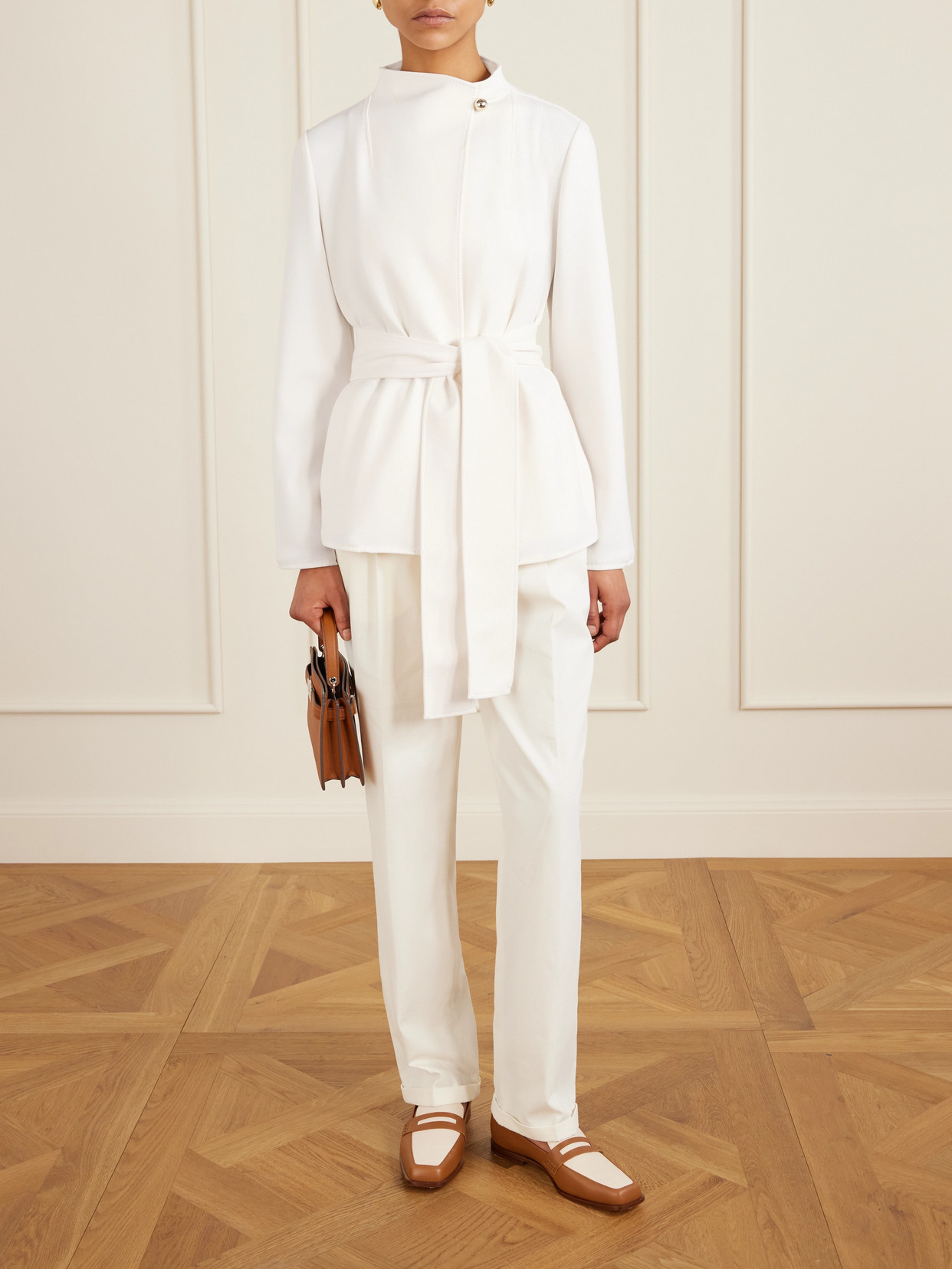 Max Mara Belted Darted Scuba Jacket In White