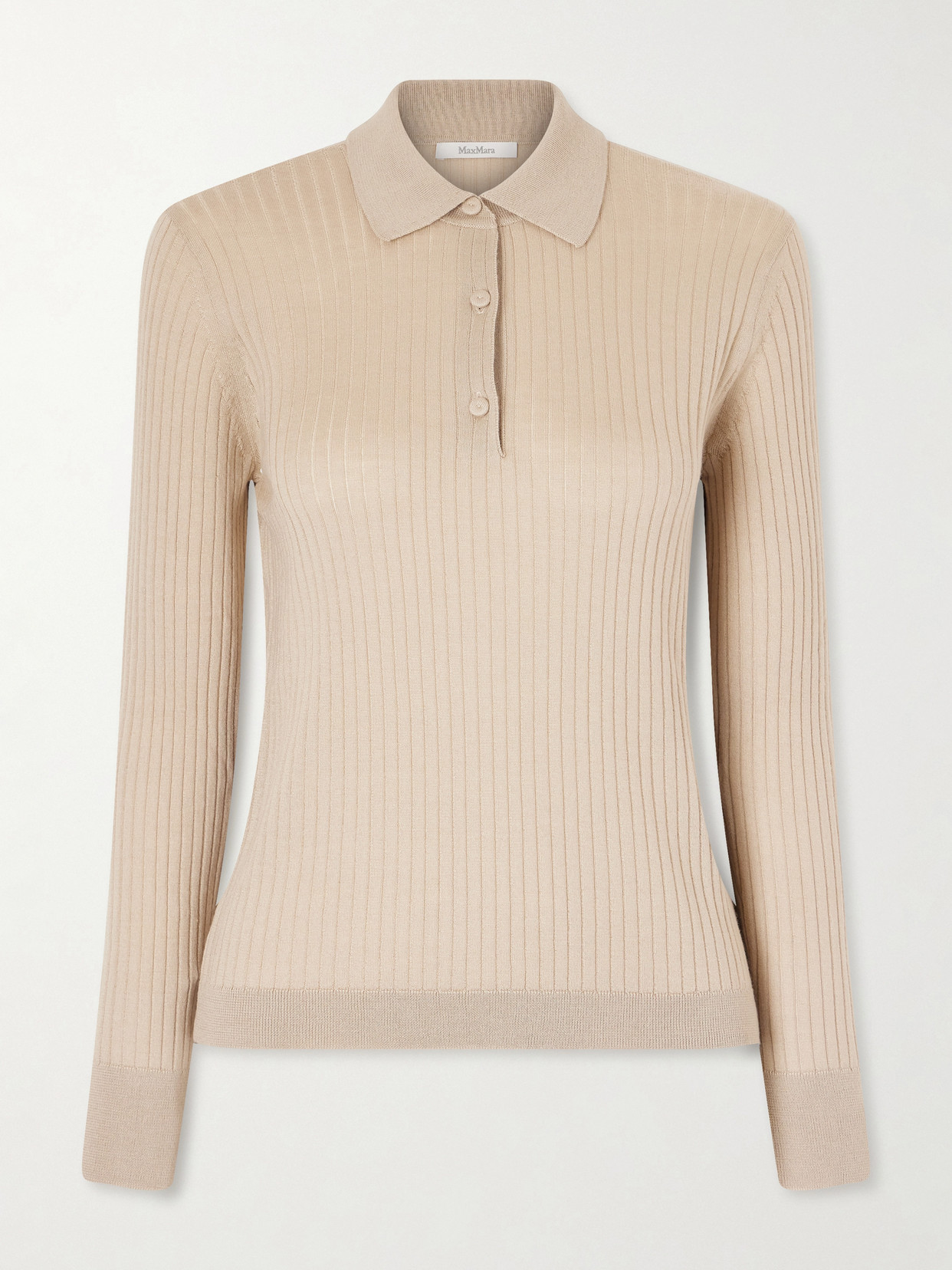 Max Mara Ribbed Cashmere And Silk-blend Polo Sweater In Neutral
