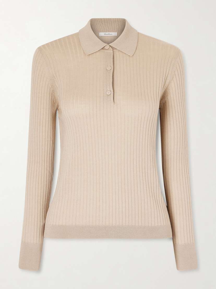 Max Mara Ribbed Cashmere And Silk-blend Polo Sweater