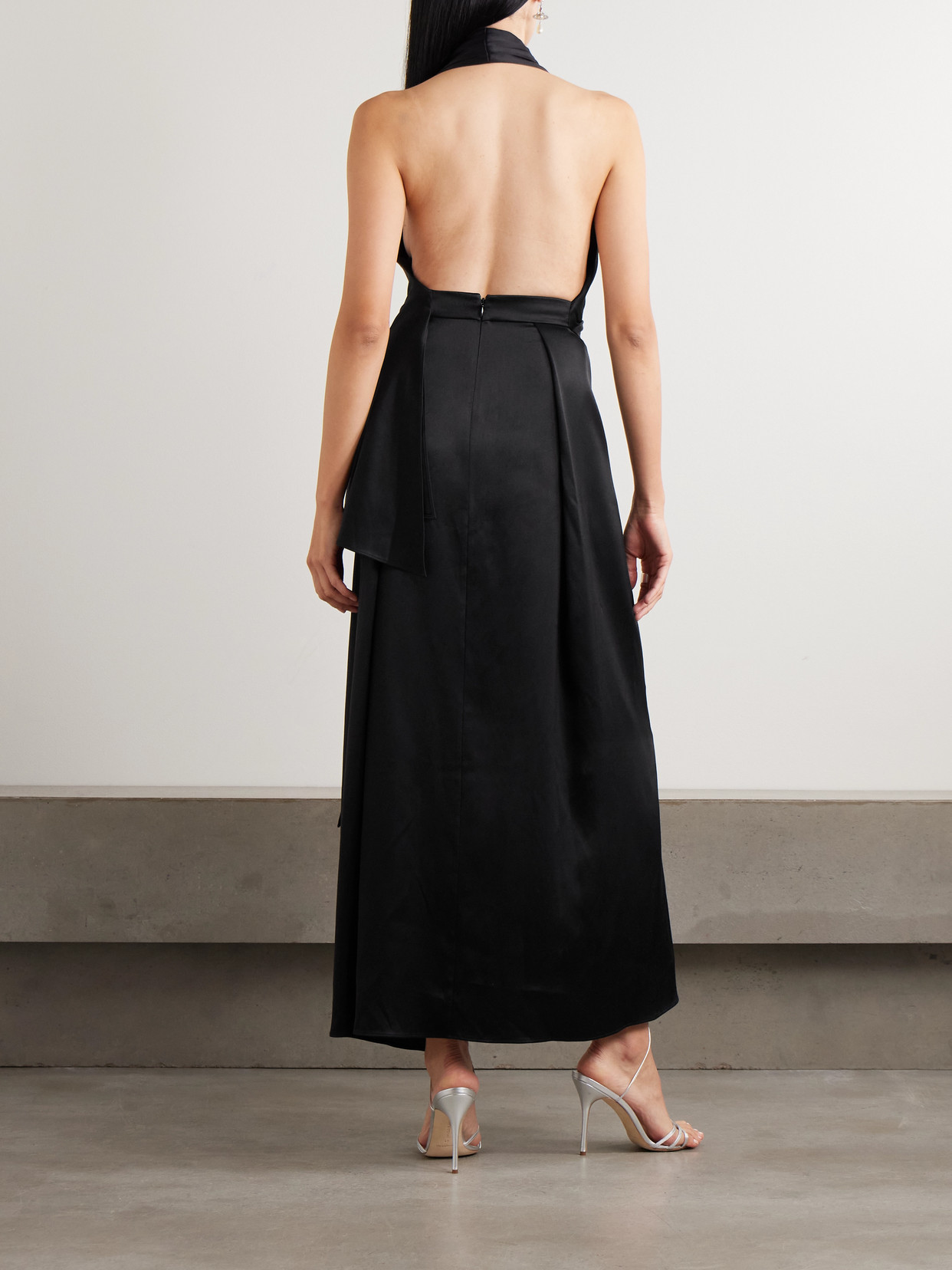 Heirlome Karla Paneled Wool And Silk-blend Faille Halterneck Maxi Dress In Black