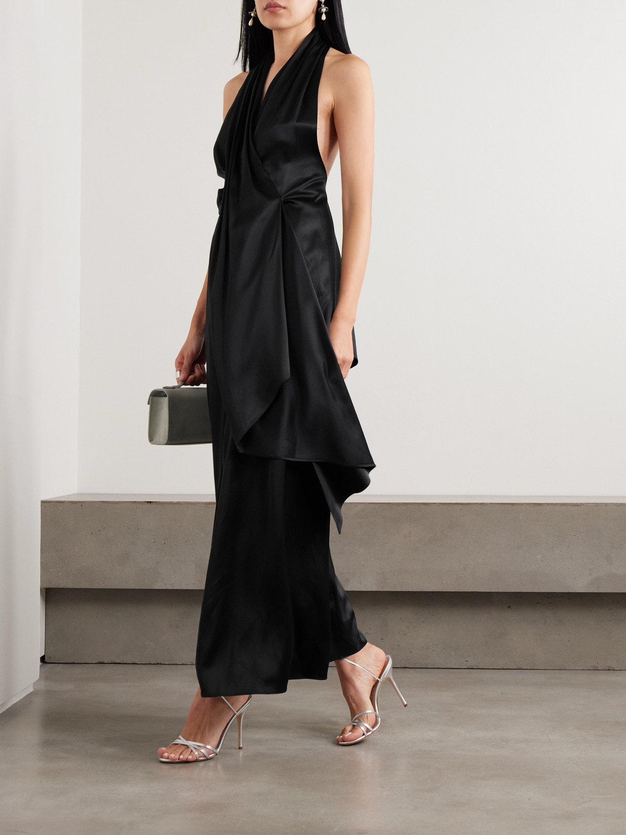 Heirlome Karla Paneled Wool And Silk-blend Faille Halterneck Maxi Dress In Black
