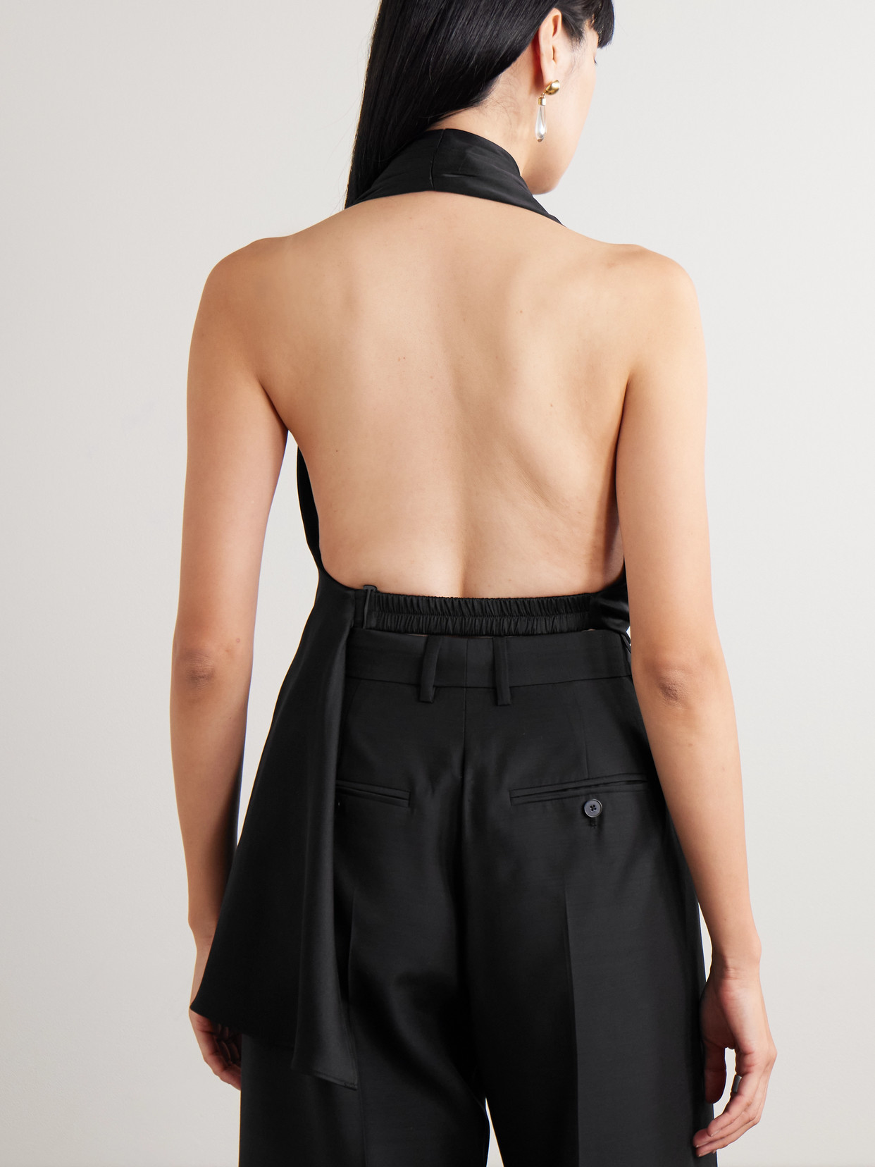 Heirlome Barbara Gathered Draped Silk-satin Halterneck Blouse In Black