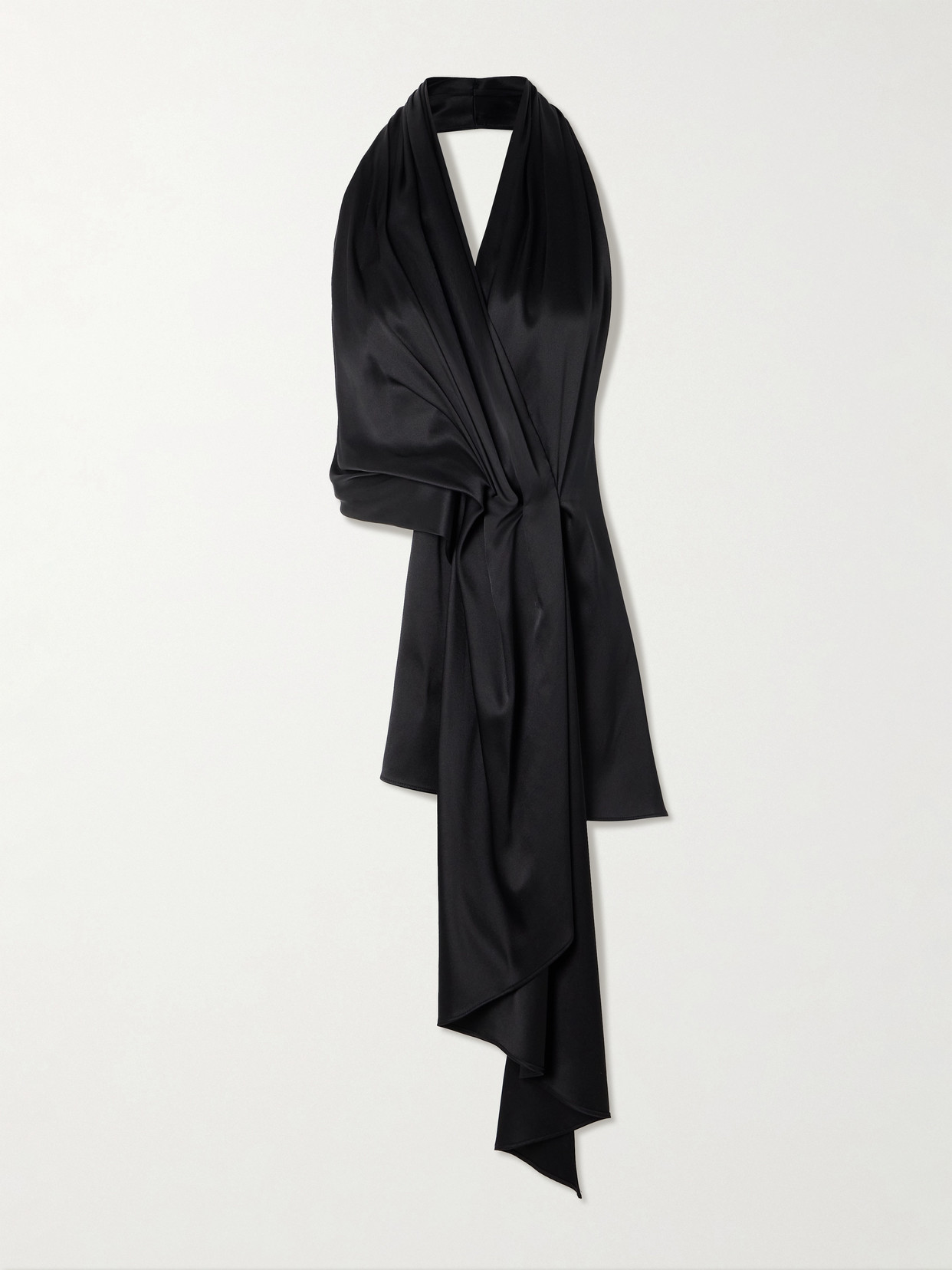 Heirlome Barbara Gathered Draped Silk-satin Halterneck Blouse In Black