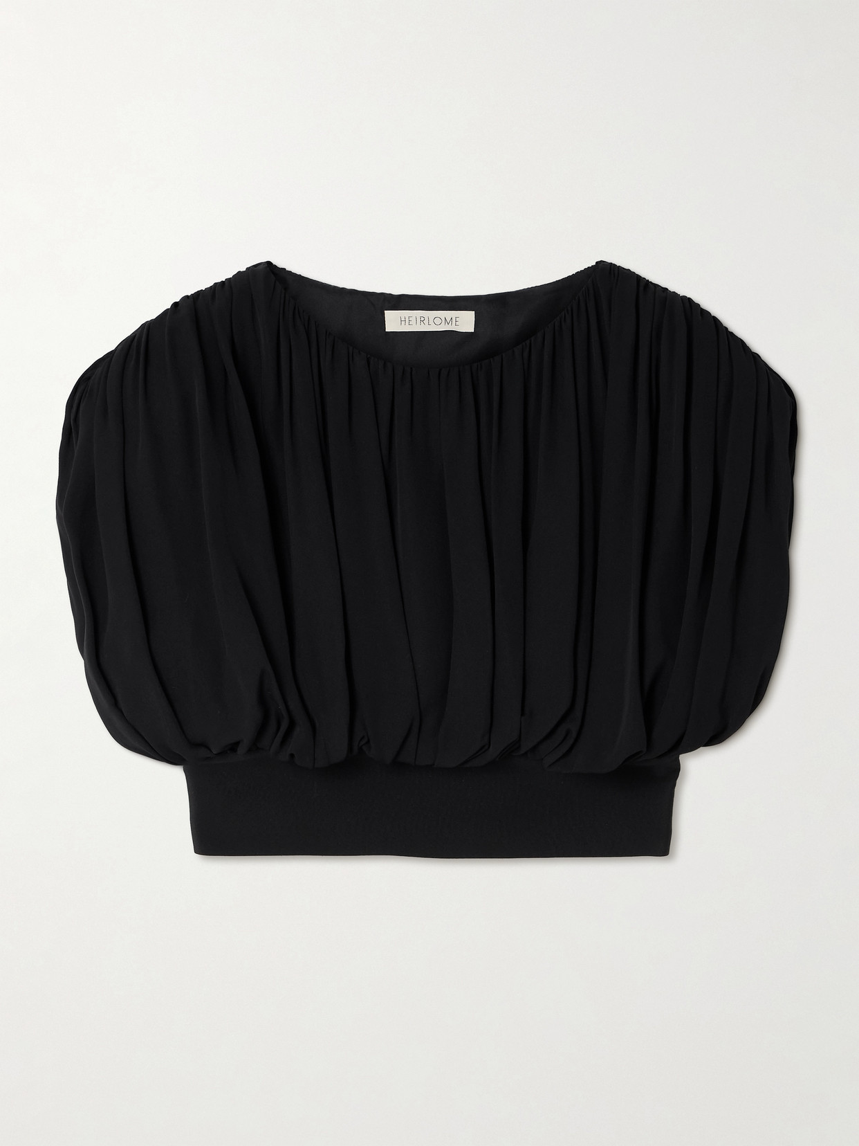 Heirlome Cummerbund Cropped Gathered Silk-georgette Blouse In Black