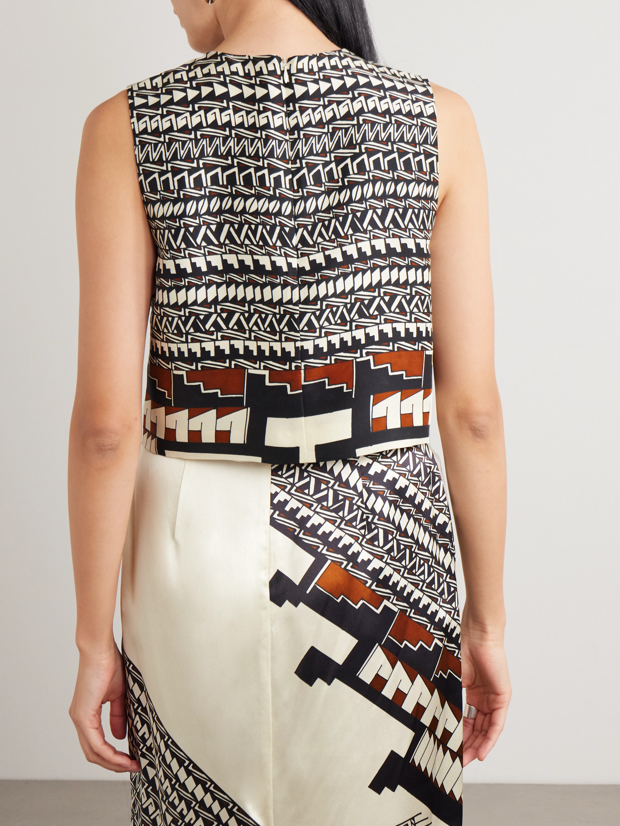 Heirlome + Alex Jurado Printed Silk-satin Tank In Black