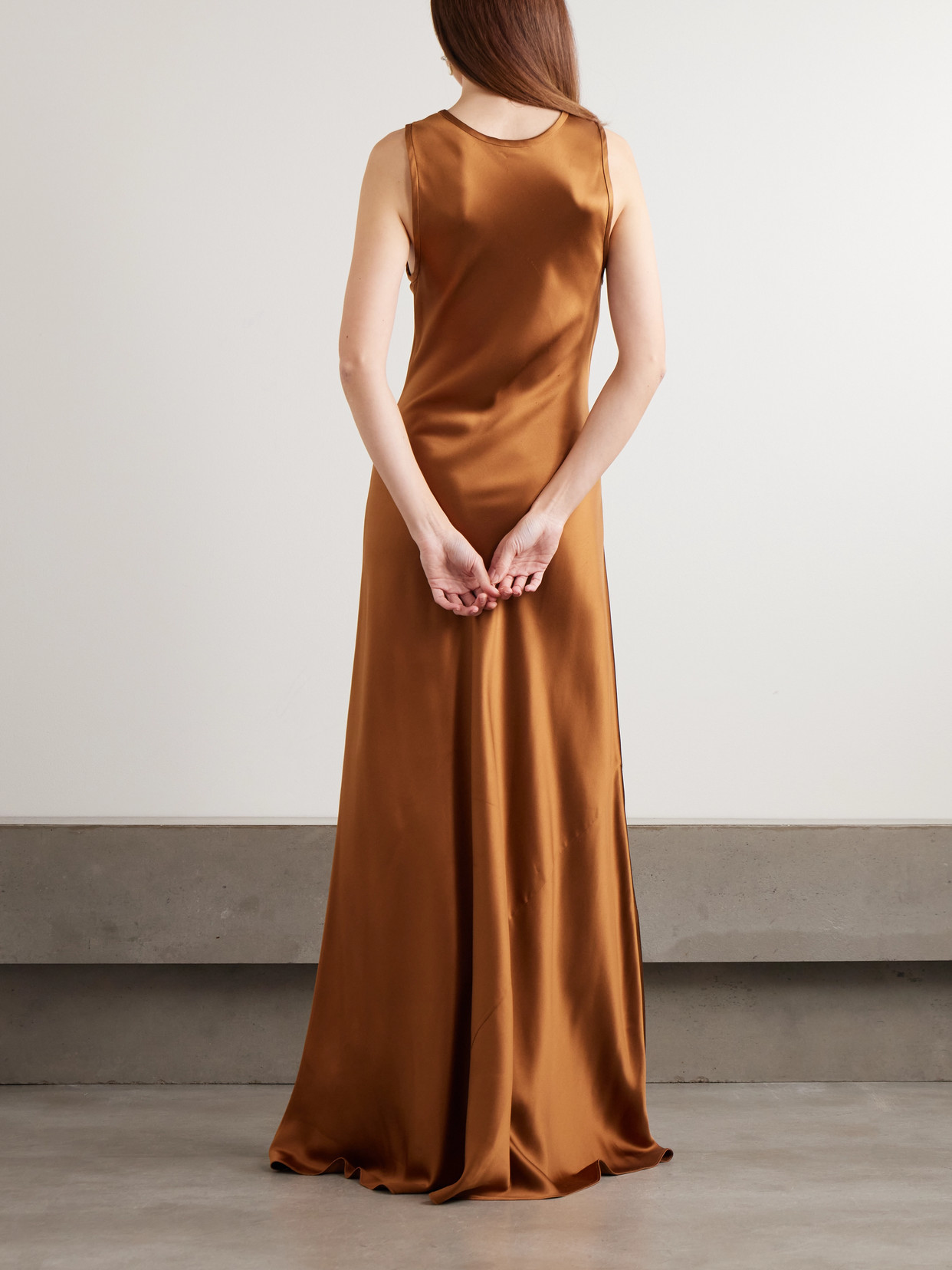 Heirlome Margot Silk-satin Maxi Dress In Brown