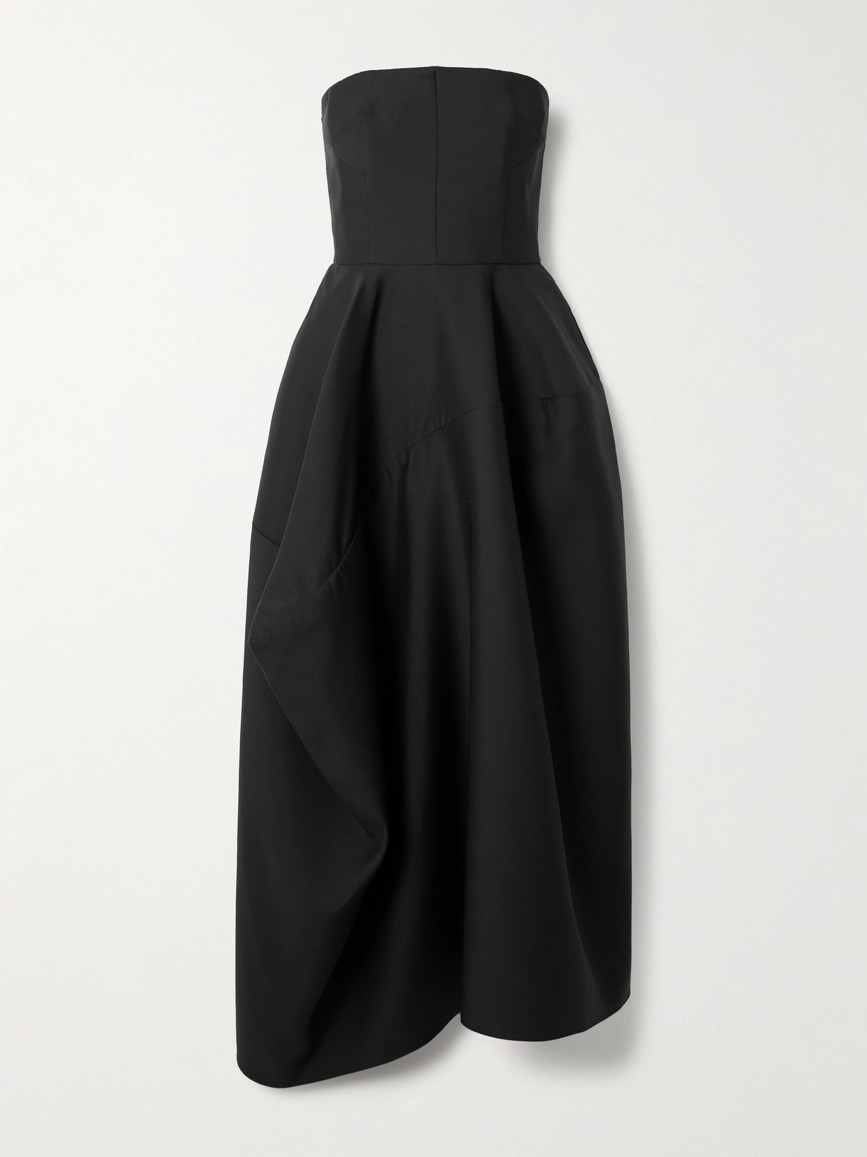 Heirlome Barbara Strapless Asymmetric Gathered Draped Silk Maxi Dress In Black