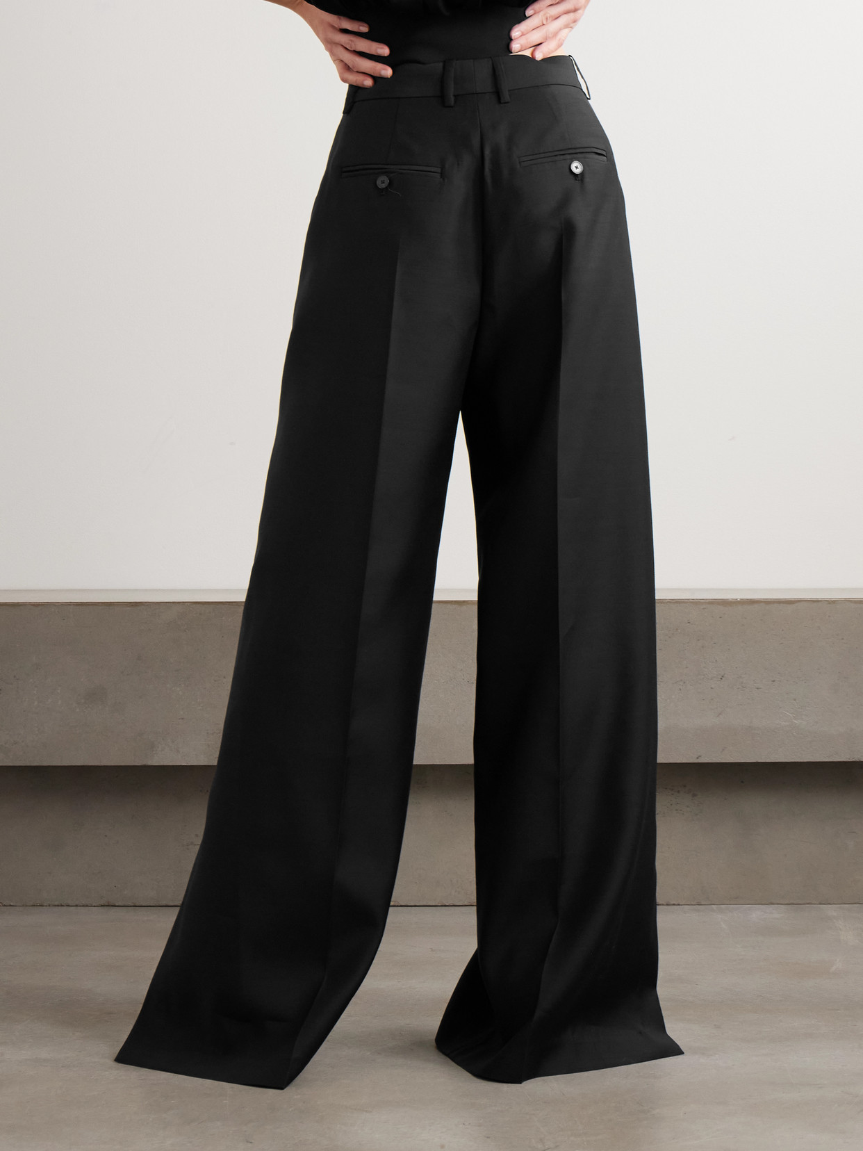 Heirlome Tova Pleated Wool And Silk-blend Faille Wide-leg Pants In Black