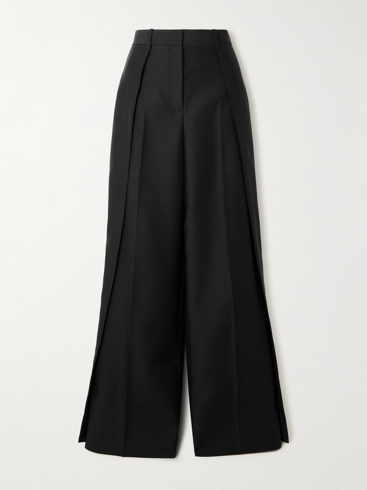 Heirlome Tova Pleated Wool And Silk-blend Faille Wide-leg Pants In Black