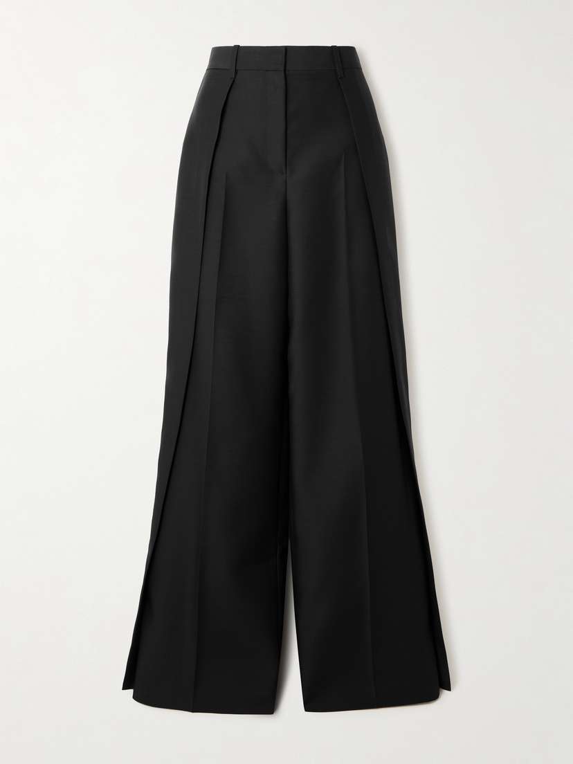 Heirlome Tova Pleated Wool And Silk-blend Faille Wide-leg Pants