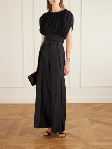 HEIRLOME Tova pleated wool and silk-blend faille wide-leg pants