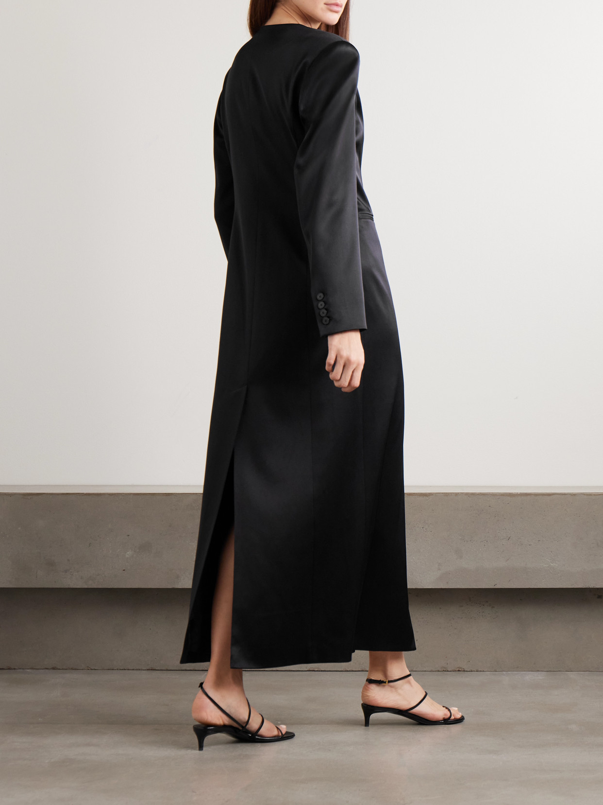 Heirlome Edith Silk-satin Coat In Black